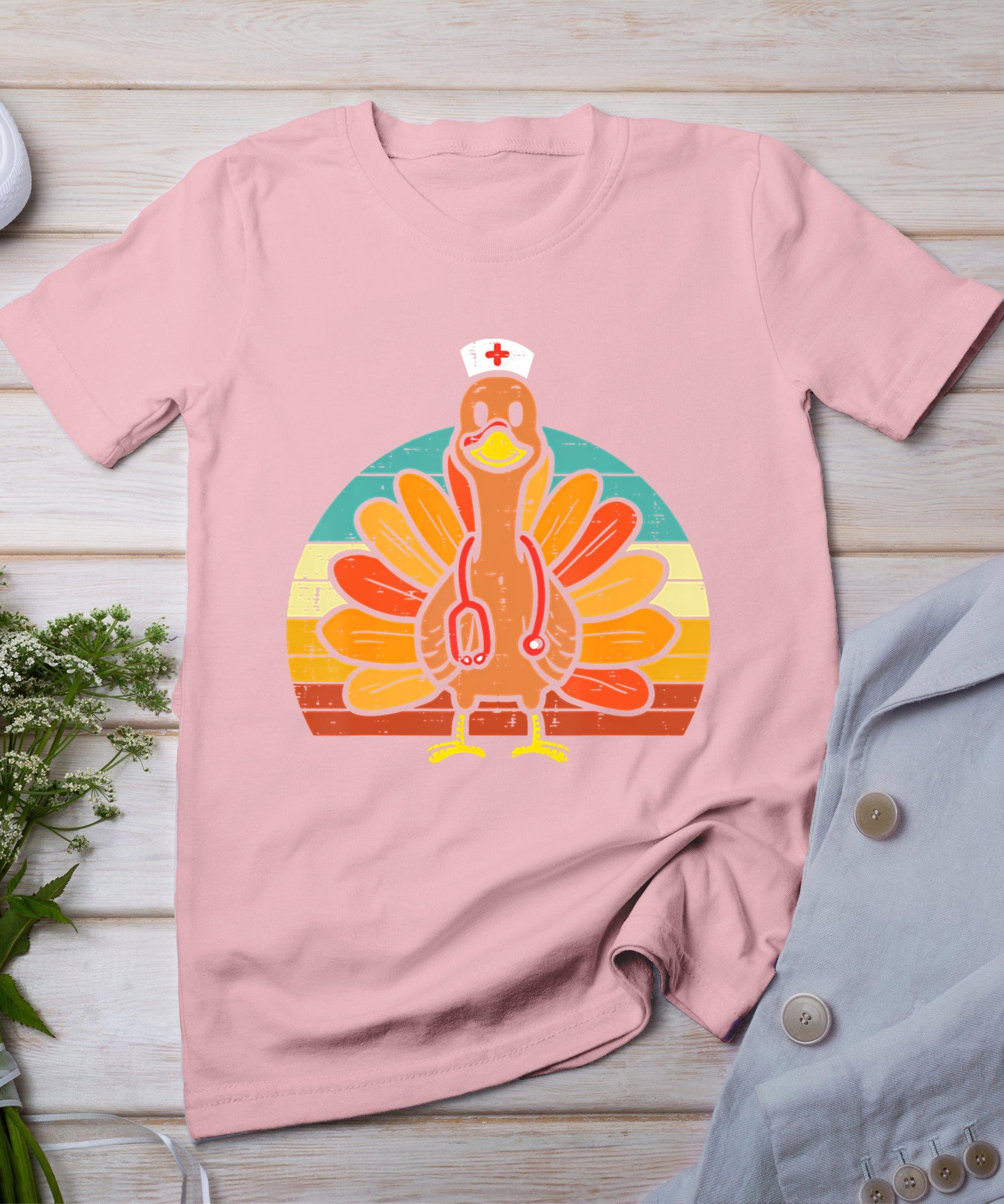 Turkey Nurse Stethoscope Thanksgiving Fall Scrub Top Women T-Shirt