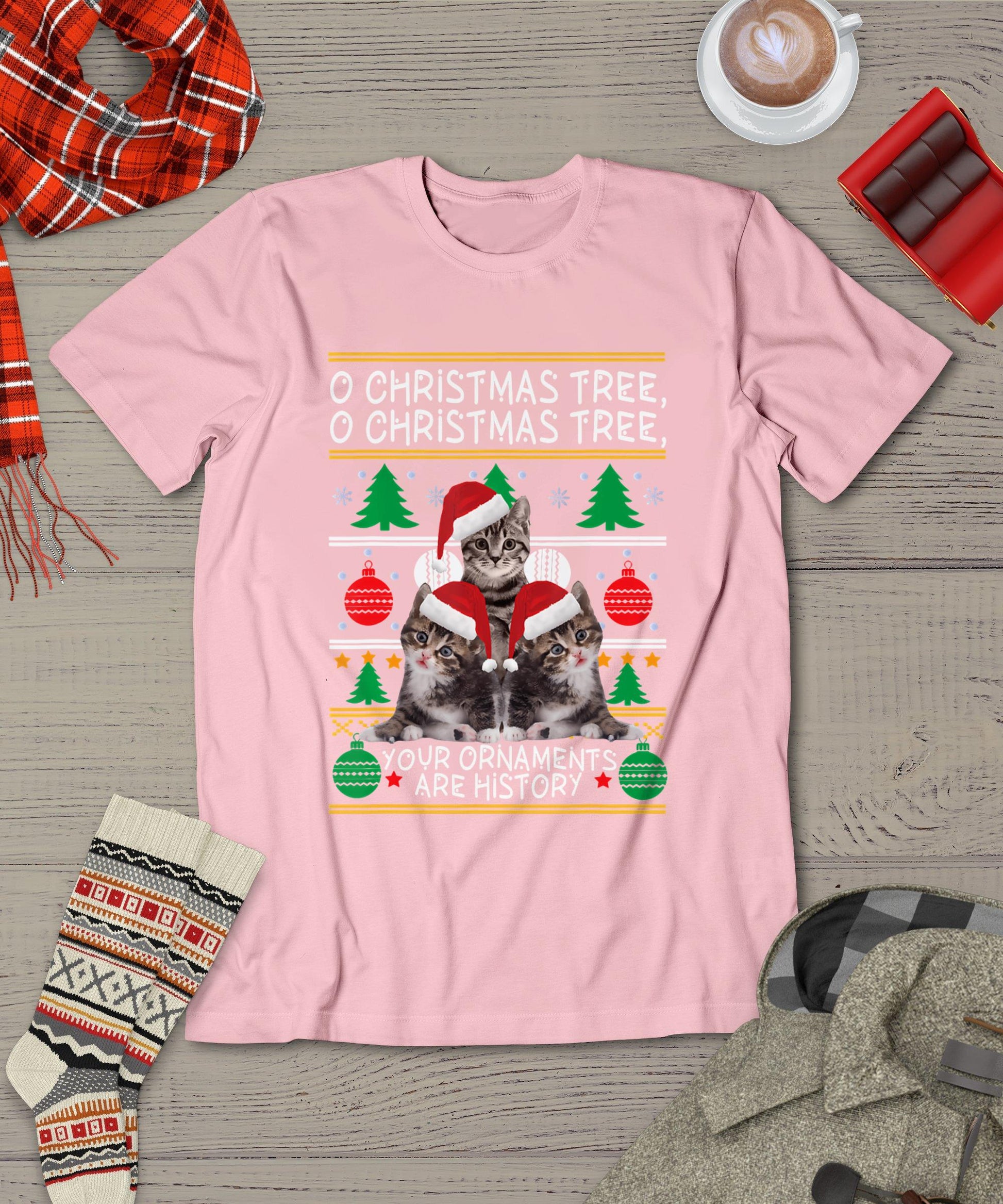 Cats Christmas Shirt Funny Ornaments Pajama Family Gift Tee T-Shirt