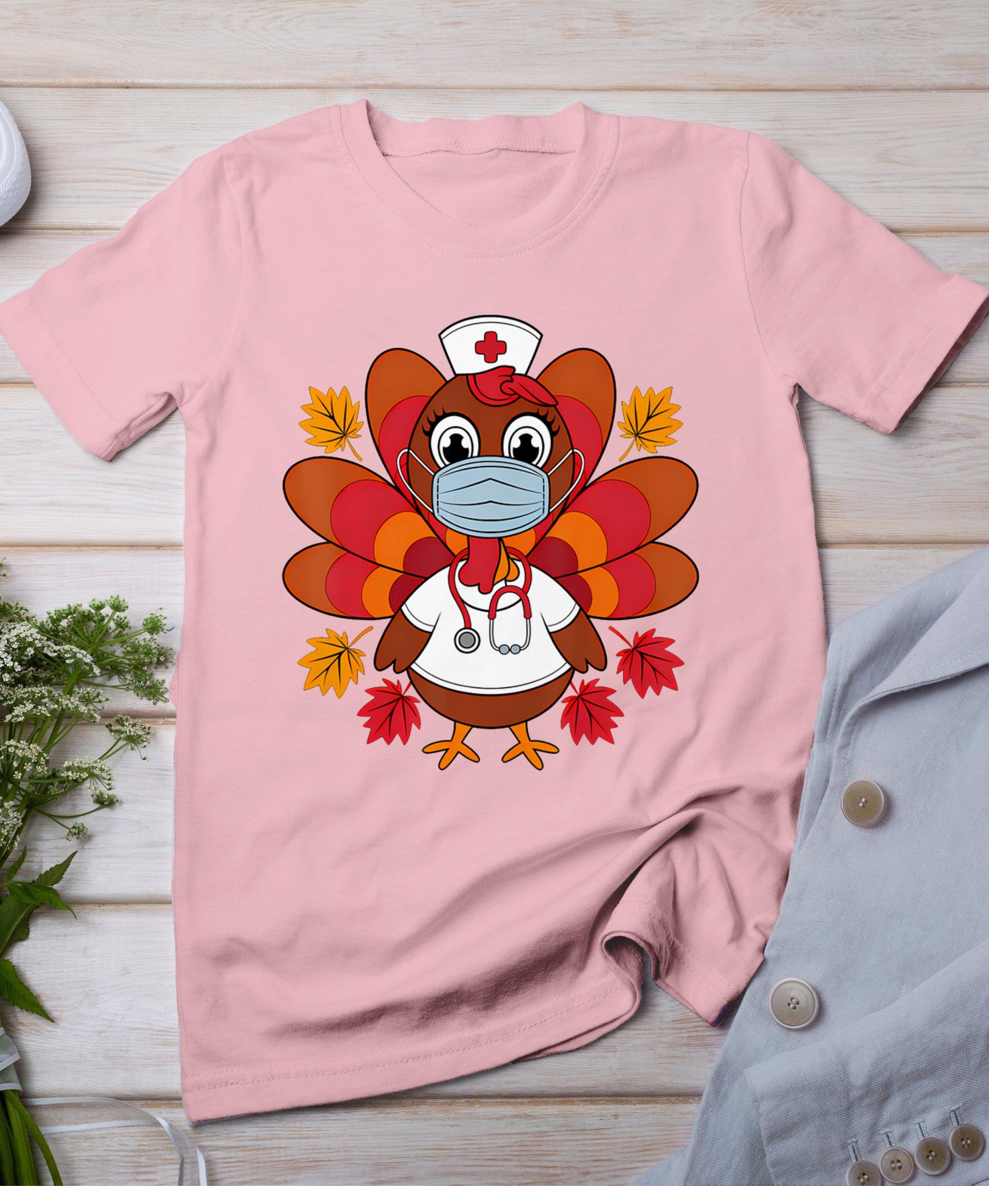 Turkey Nurse Shirt Nursing Thanksgiving Scrub Tops Women T-Shirt