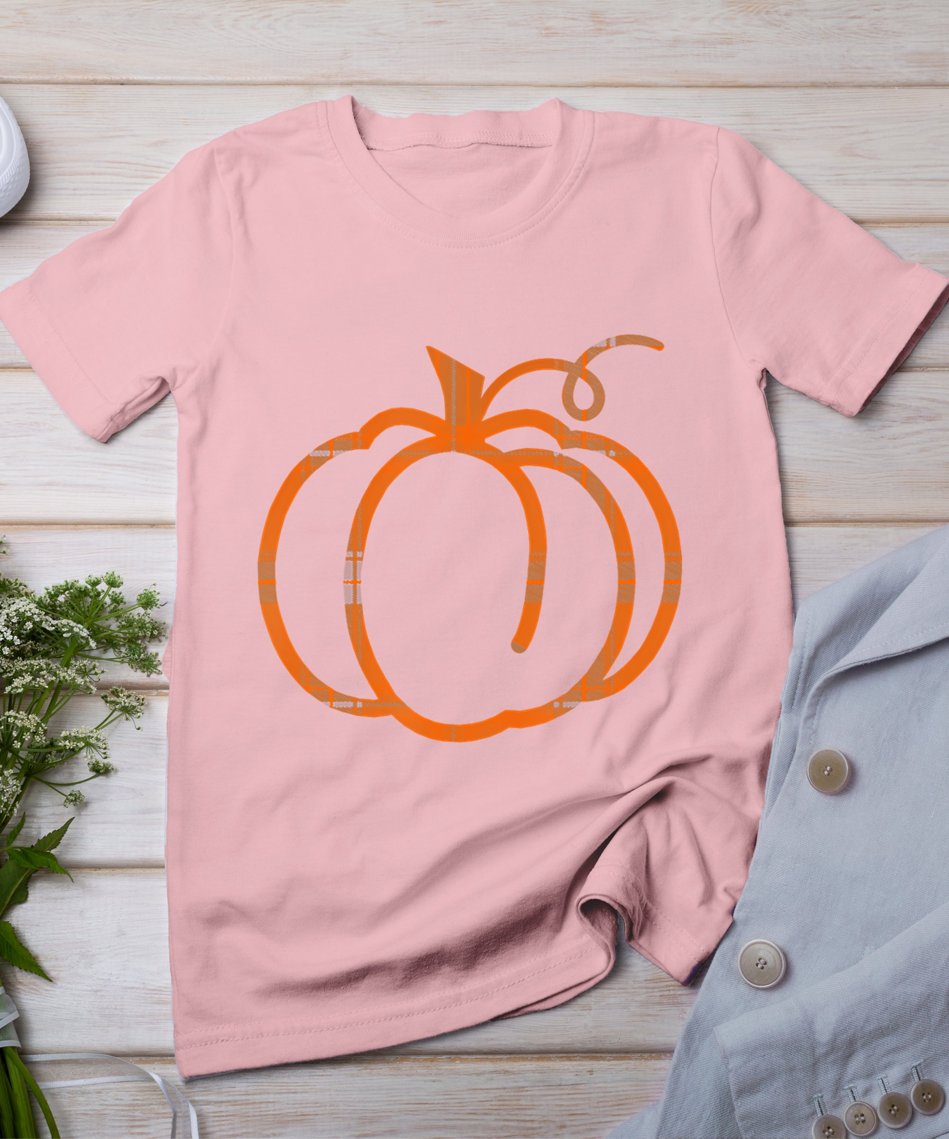 Fall Pumpkin Cute Thanksgiving Autumn Buffalo Plaid Pumpkin T-Shirt