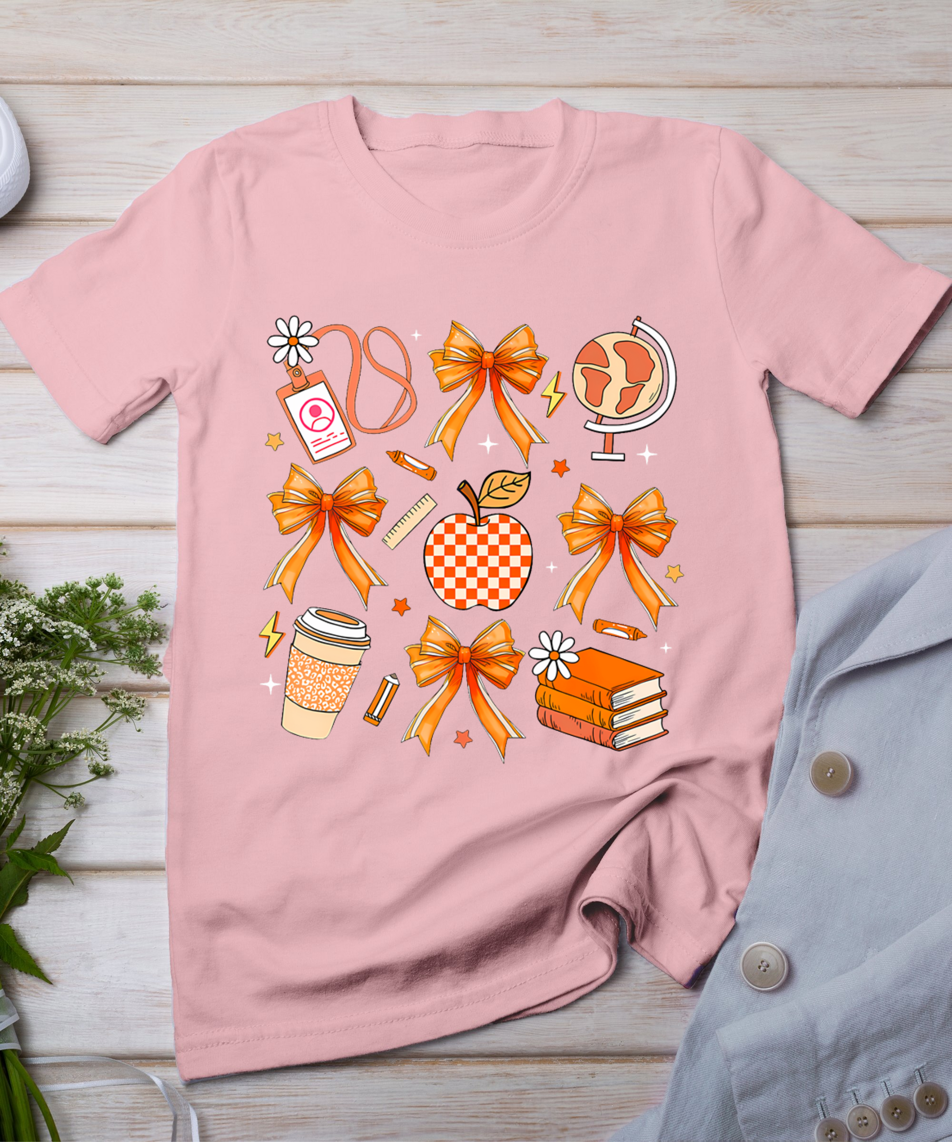 Retro Coquette Bow Teacher Fall Autumn Thanksgiving T-Shirt