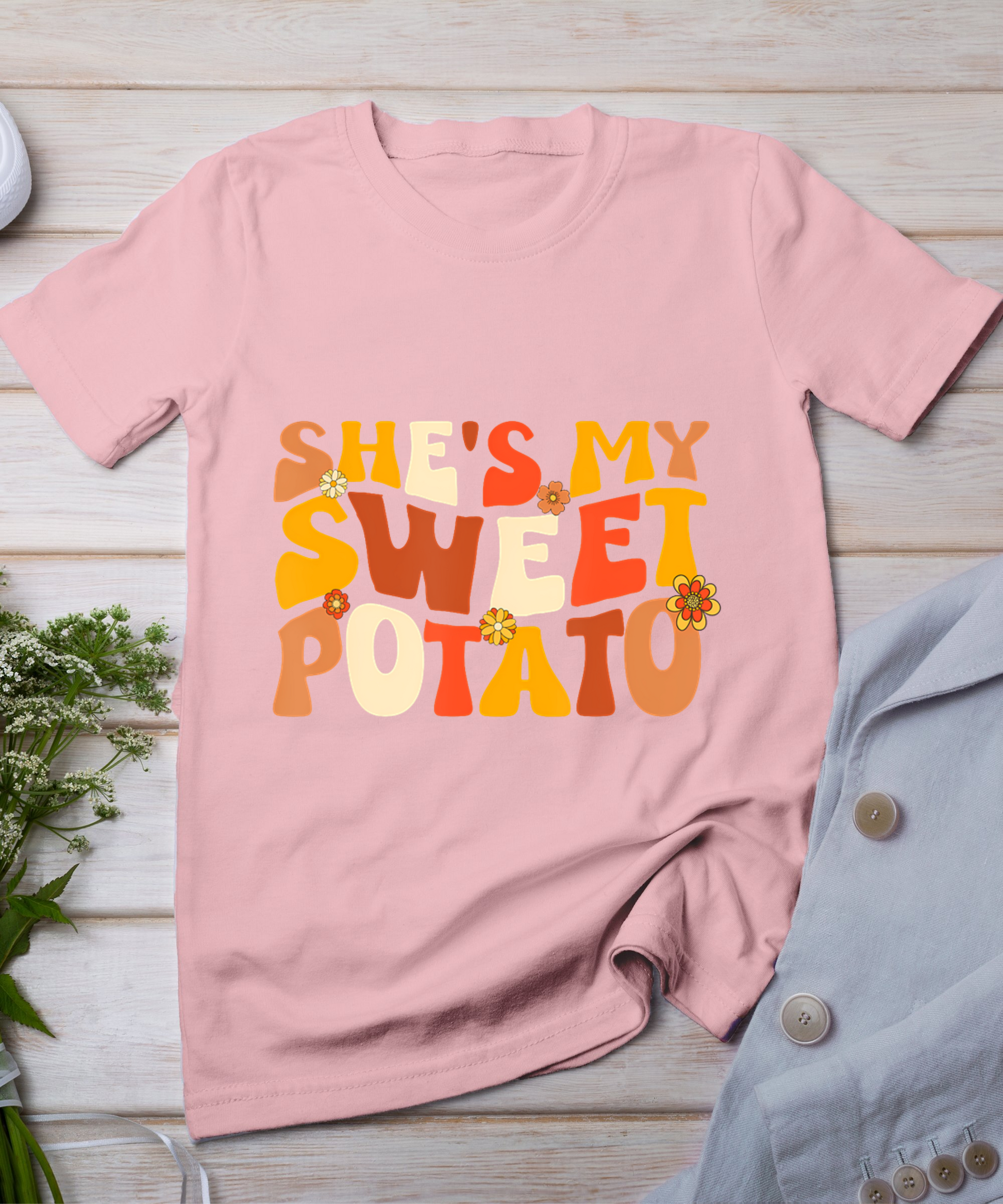 Thanksgiving Shirts Couples Sweet Potato I Yam Groovy Flower T-Shirt