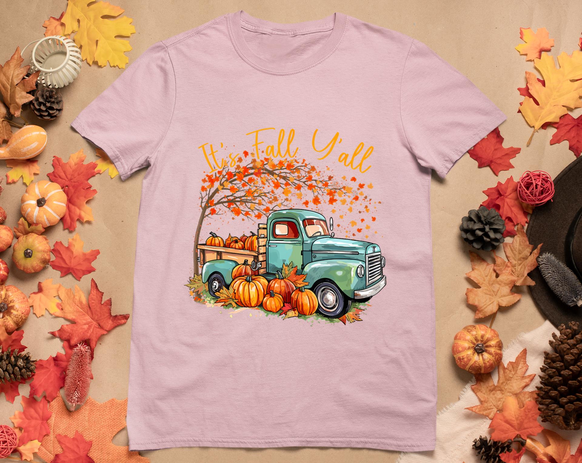 It's Fall Y'All Pumpkin Truck Autumn Tree Fall Thanksgiving T-Shirt