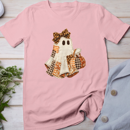 Fall Ghost with Pumpkin Printed Patchwork Ghost Quilters T-Shirt