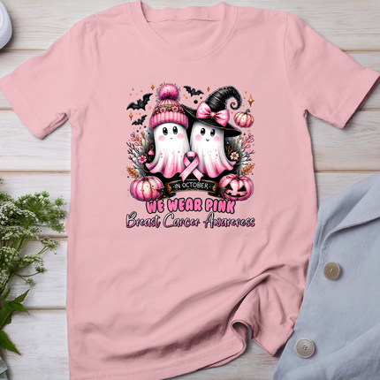 In October We Wear Pink Ghost Witch Breast Cancer Awareness T-Shirt