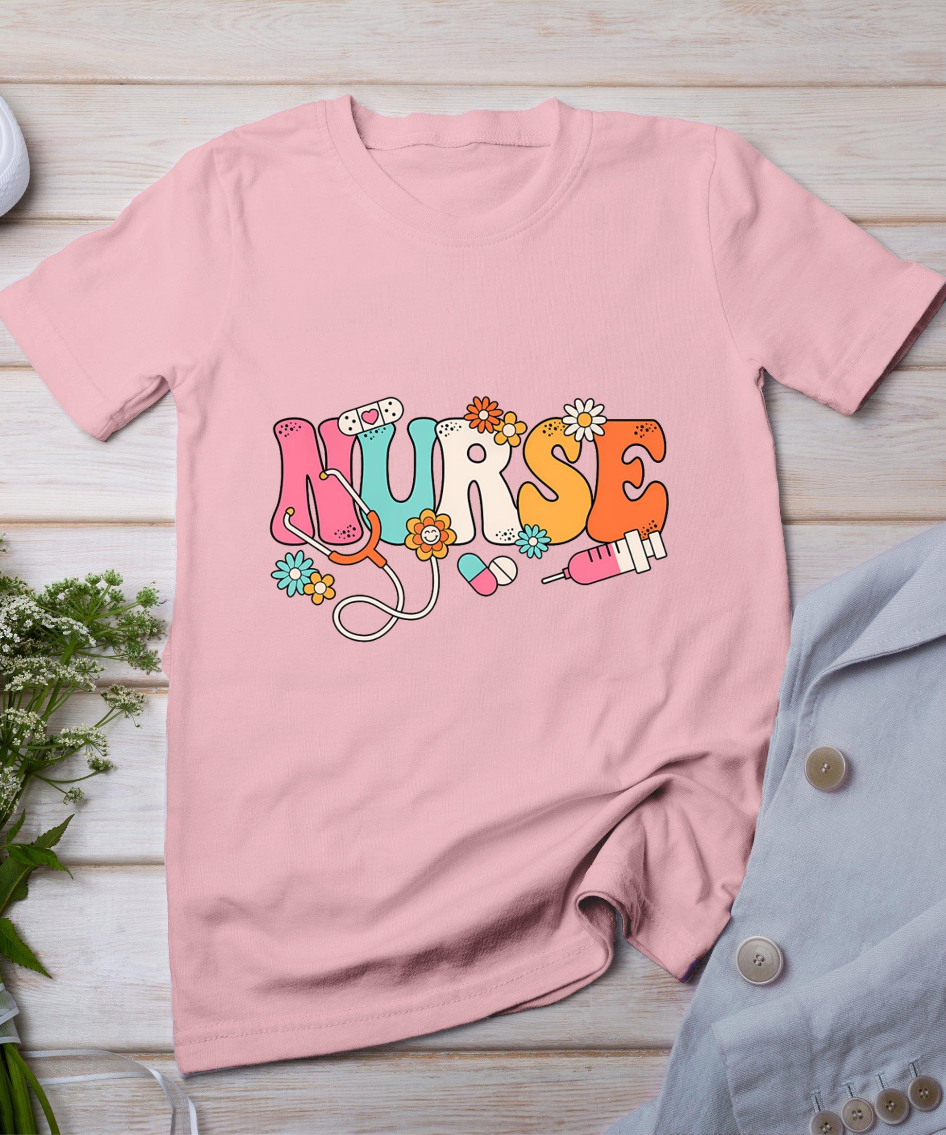 Cute Retro Groovy Nurse Flower Nursing T-Shirt