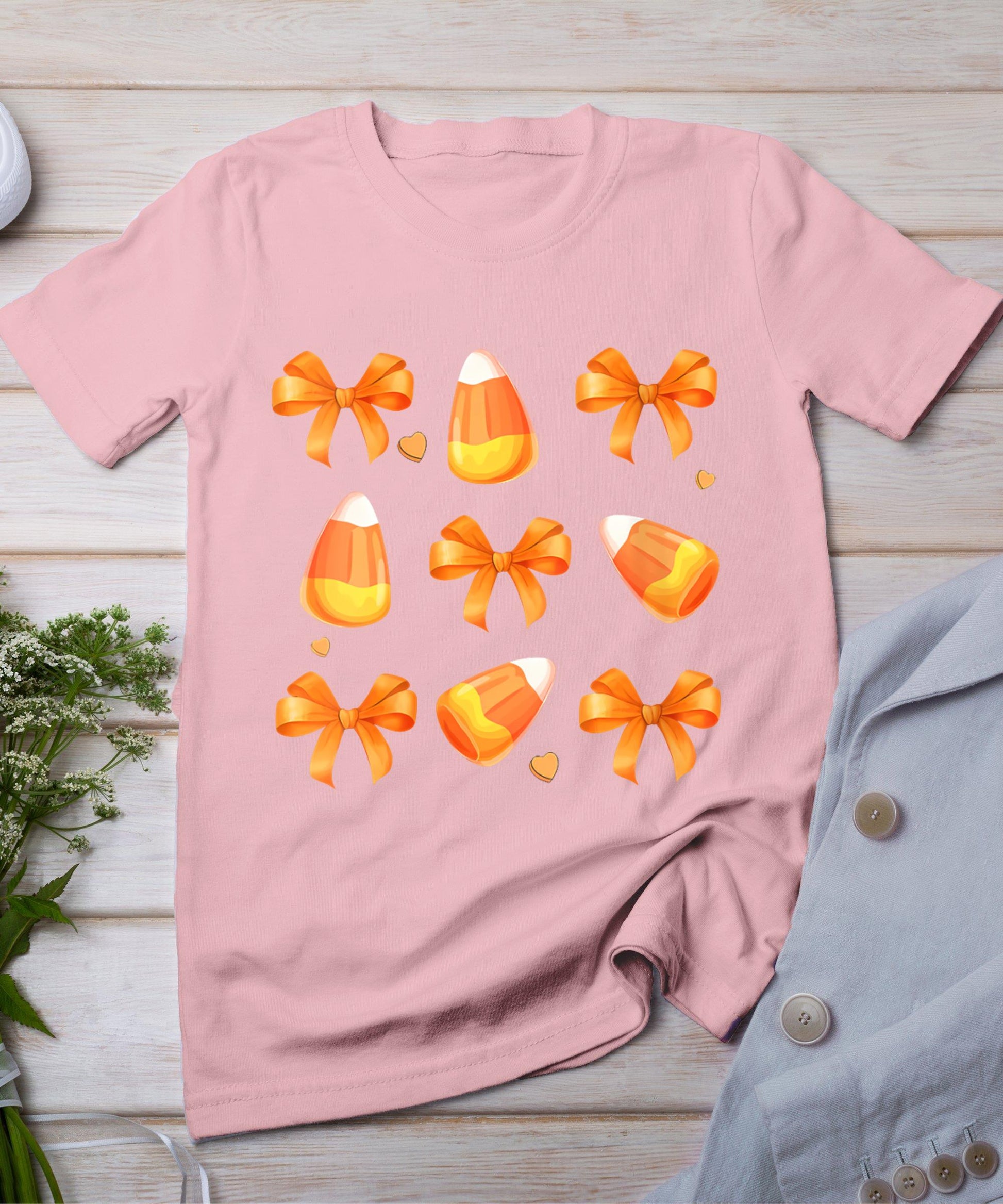 Womens Coquette Bow Candy Corn Retro Halloween Women Kids T-Shirt