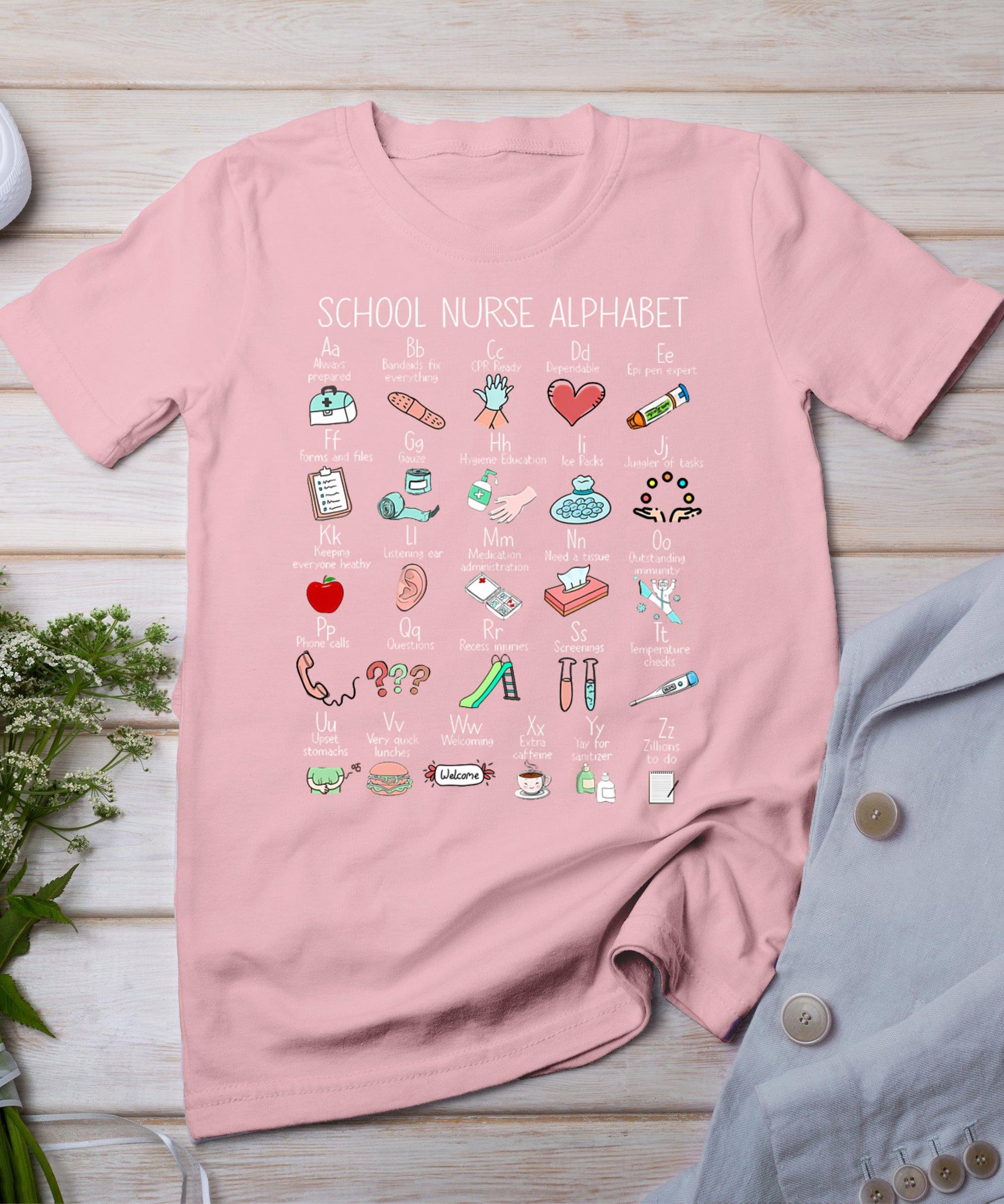 Abc School Nurse Alphabet Nurse Appreciation Nurse Educator T-Shirt