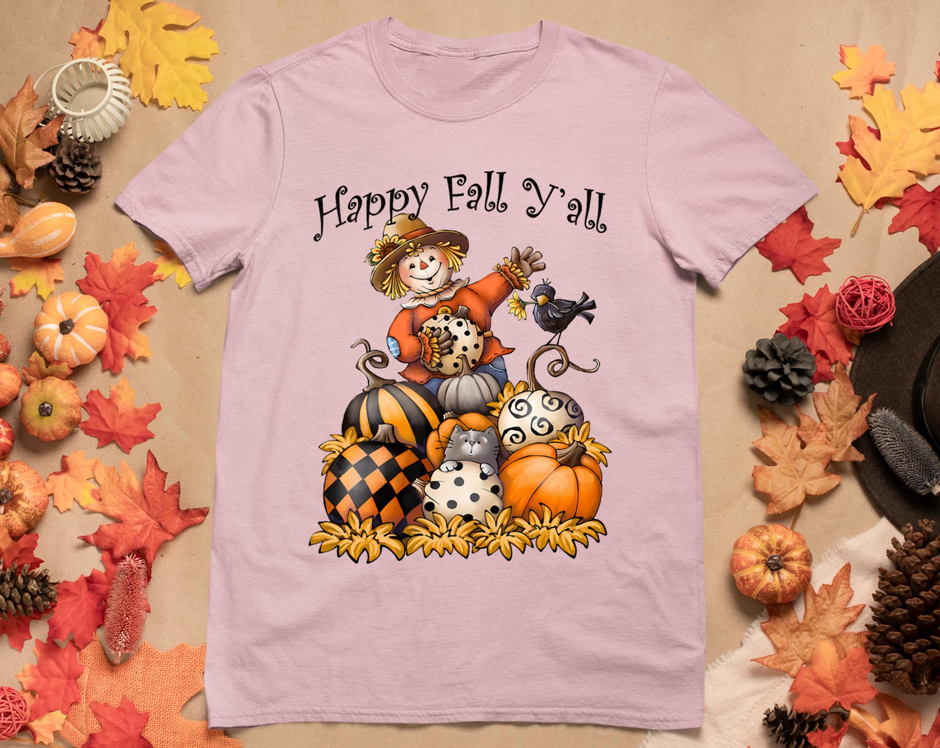 Scarecrow Happy Fall Y'All Pumpkin Thanksgiving Halloween T-Shirt