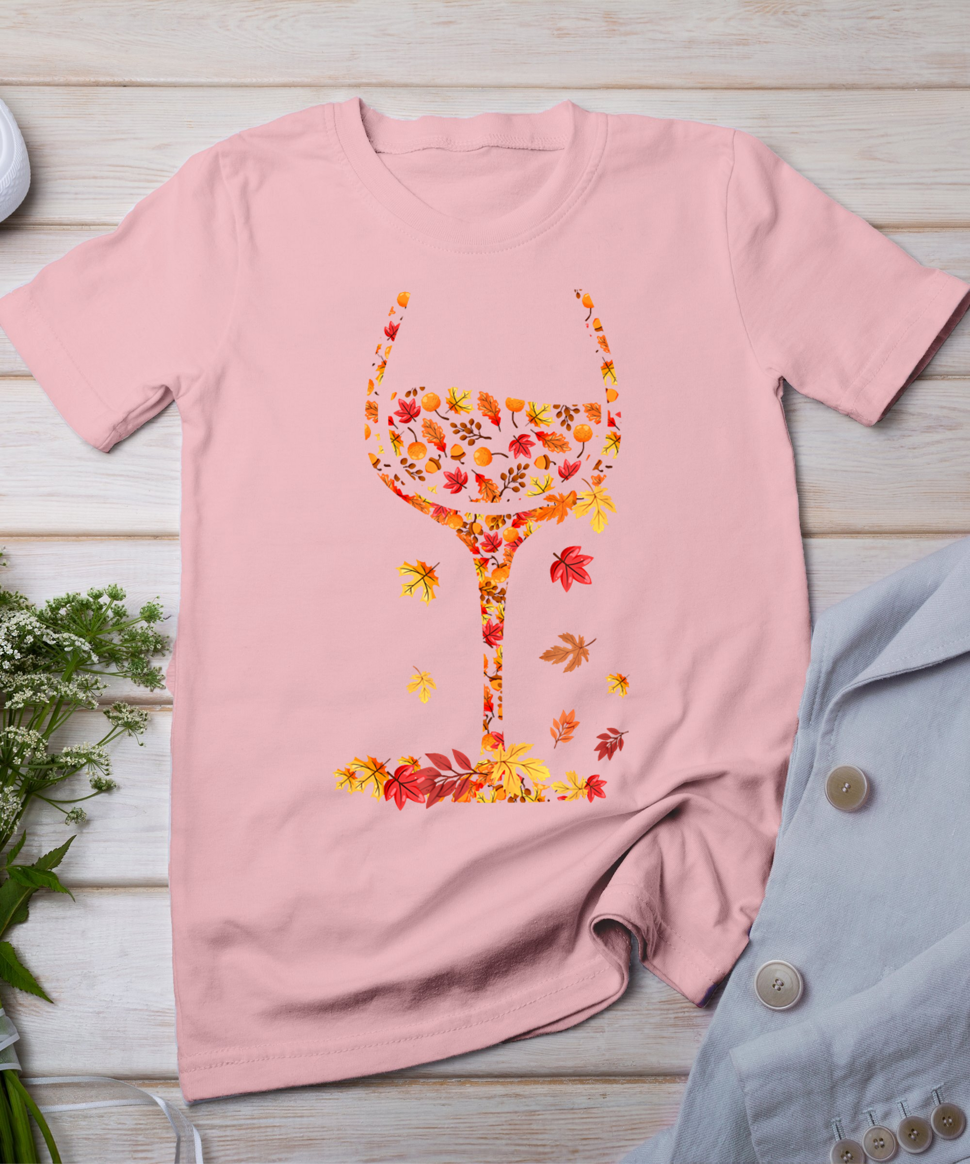 Glass Of Wine Maple Leaf Autumn Fall Funny Drink Wine Lovers T-Shirt