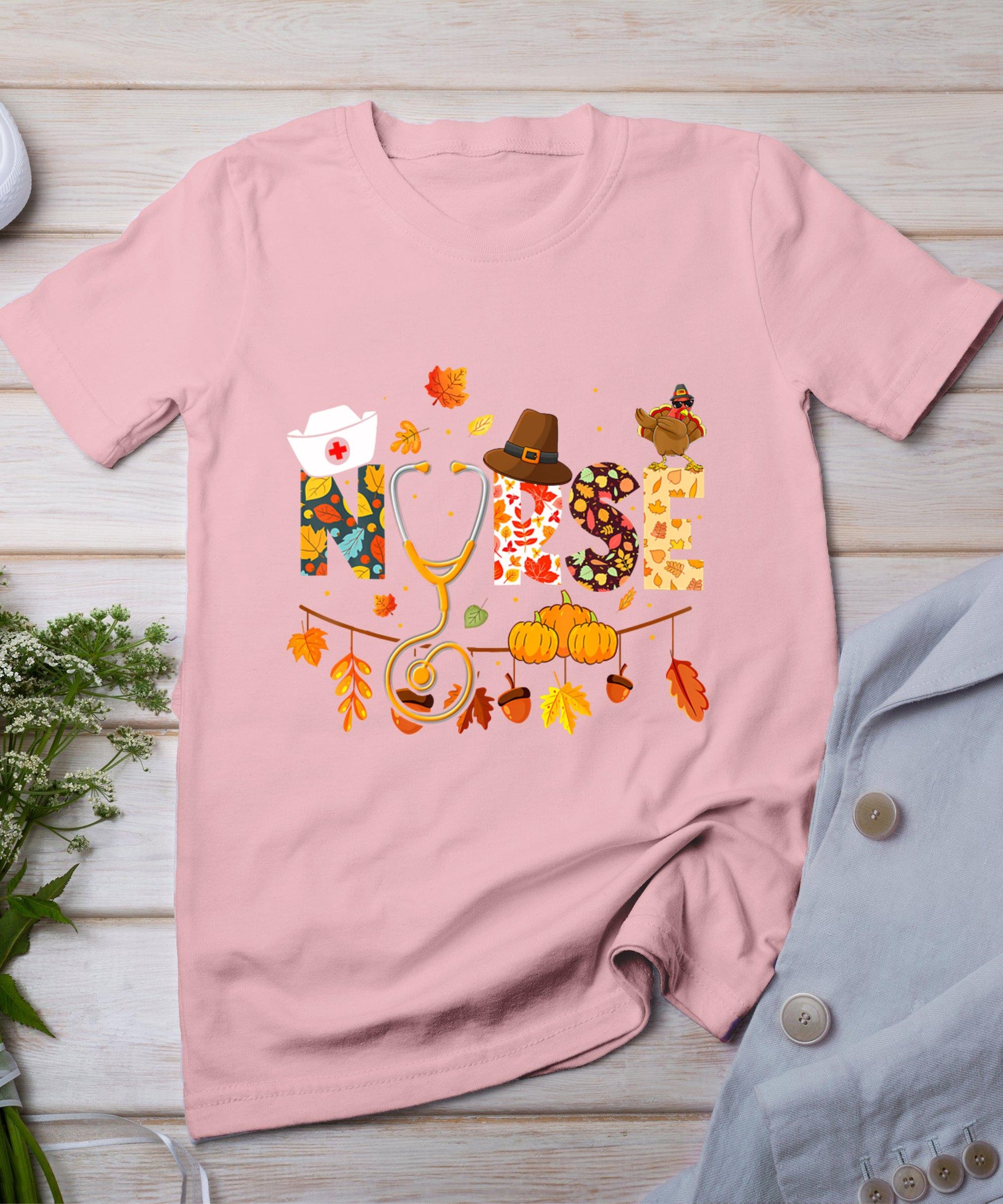 Nurse Thanksgiving Shirt Health Worker Nursing Fall Turkey T-Shirt