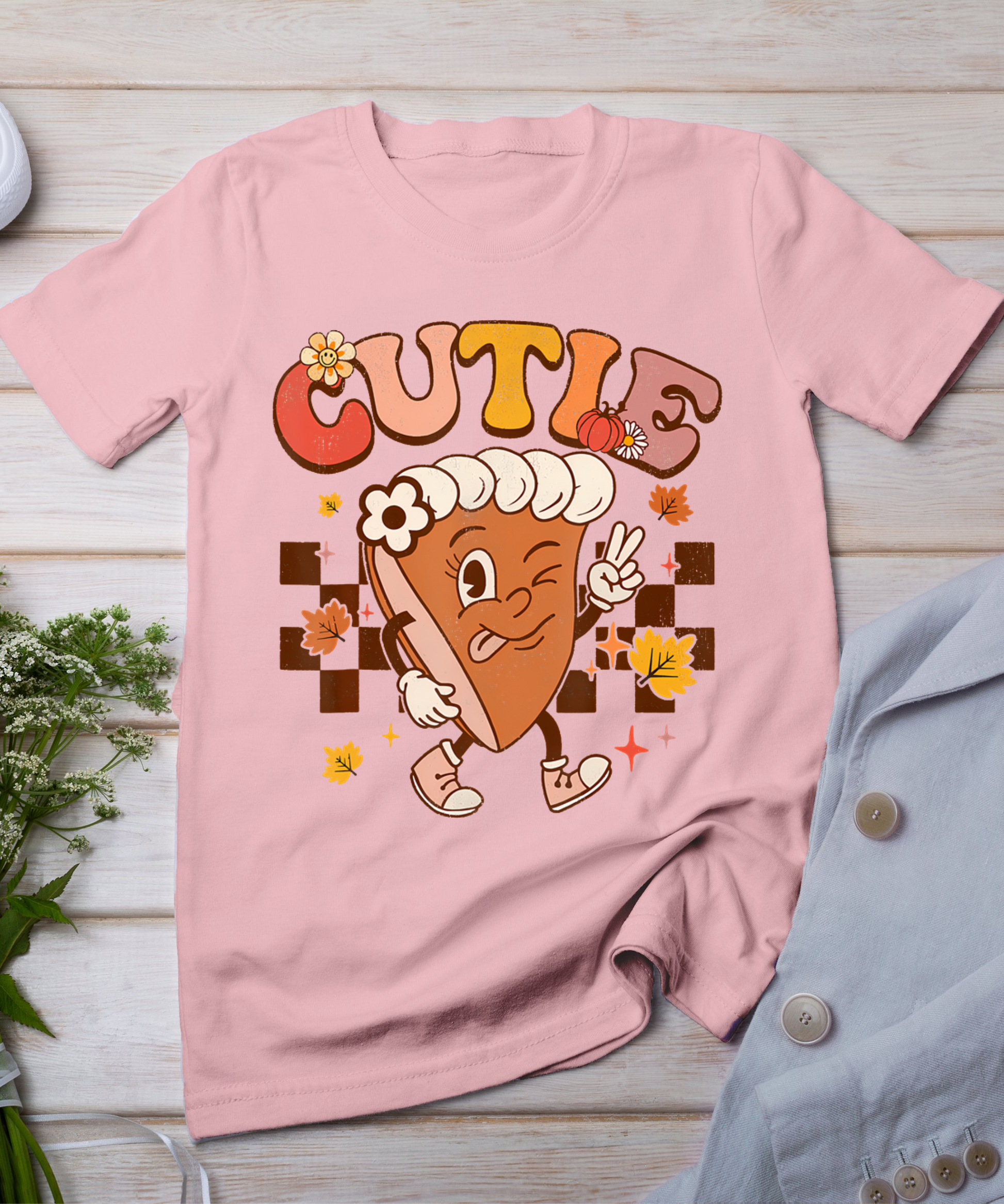 Groovy Retro Pumpkin Pie Cutie Thanksgiving Pie Dinner T-Shirt