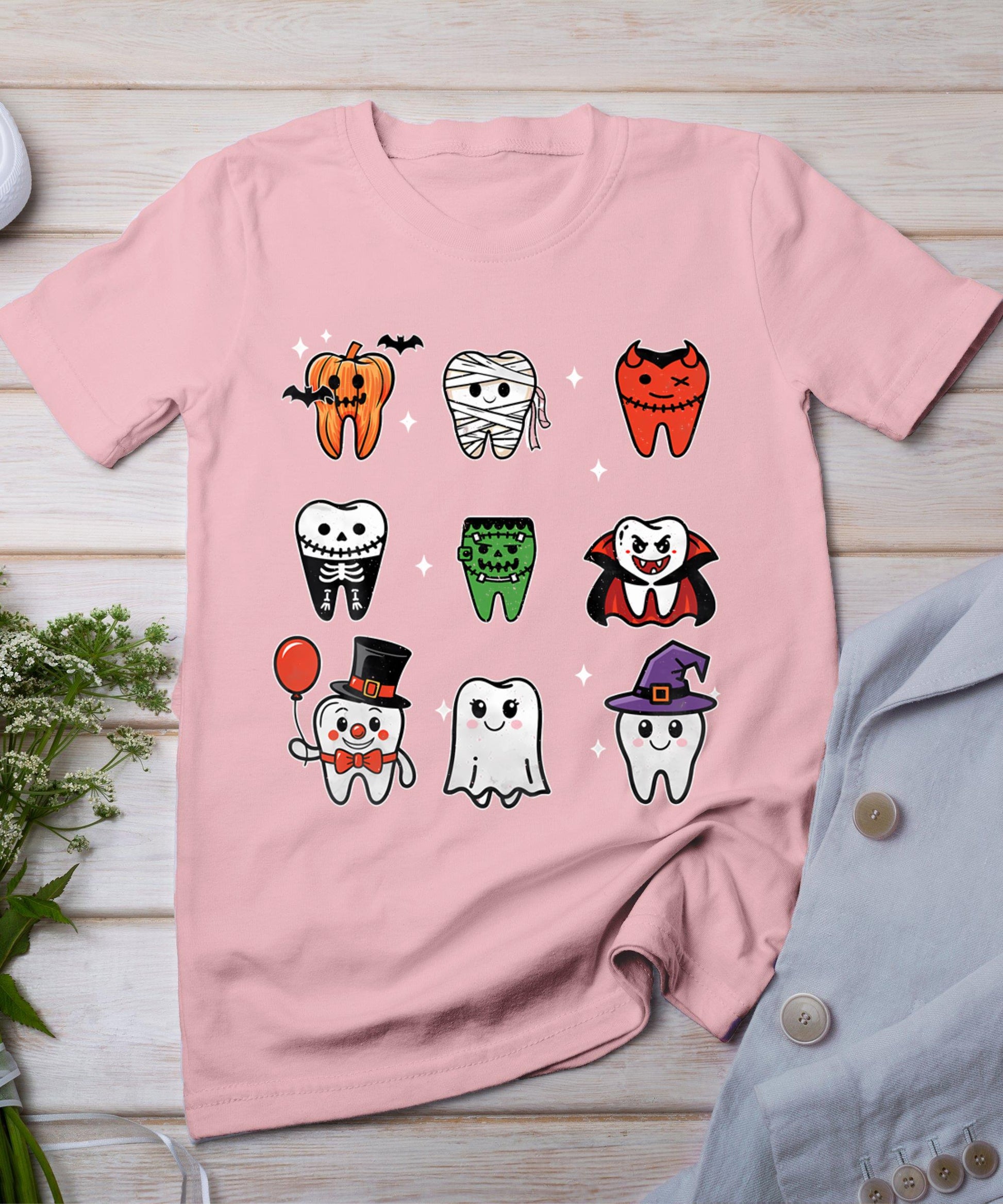 Teeth Ghost Pumpkin Witch Cute Dental Halloween Dentist T-Shirt