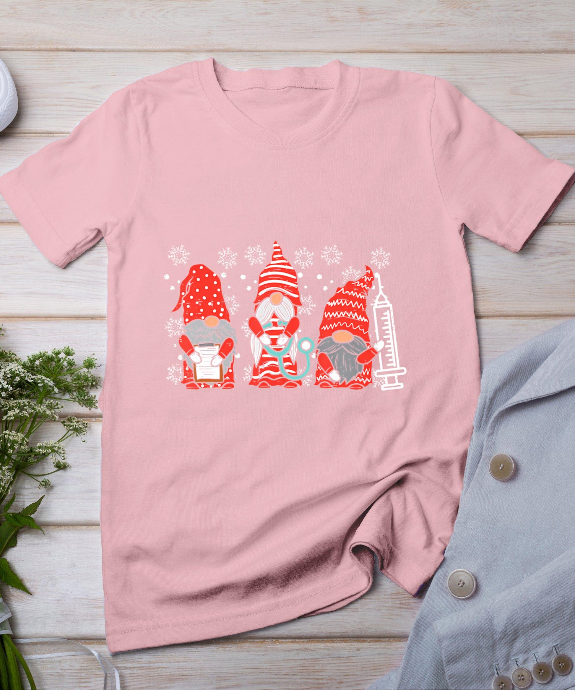 Nurse Christmas Gnomes Cute Xmas Scrub Top For Nurses Women T-Shirt