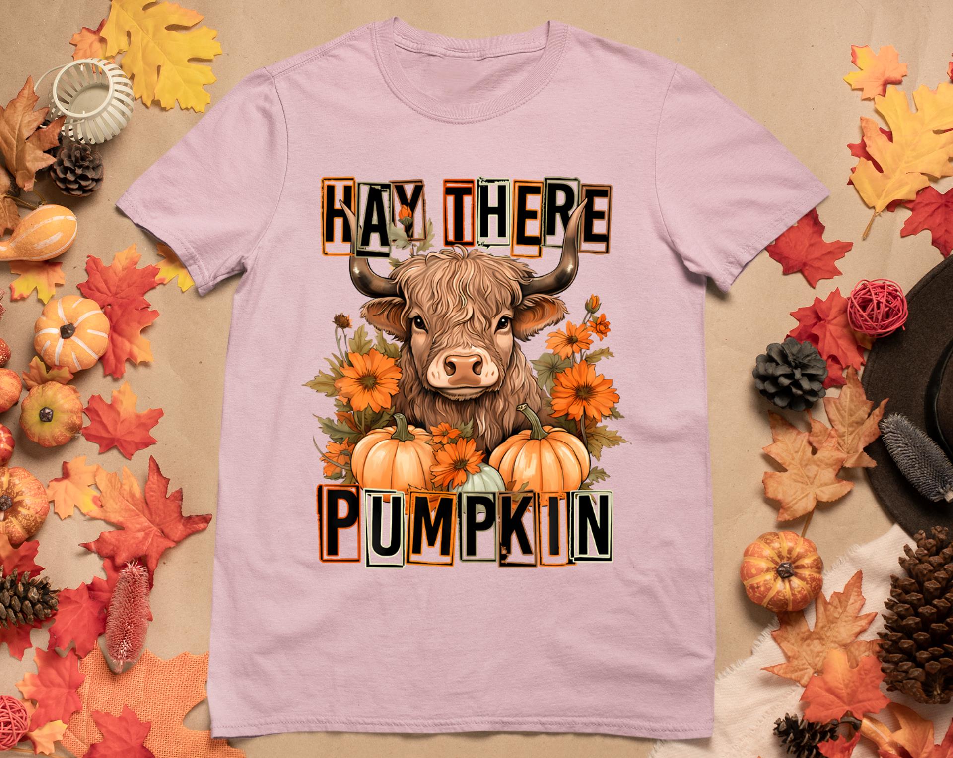 Hay There Pumkin Highland Cow Fall Autumn Thanksgiving T-Shirt