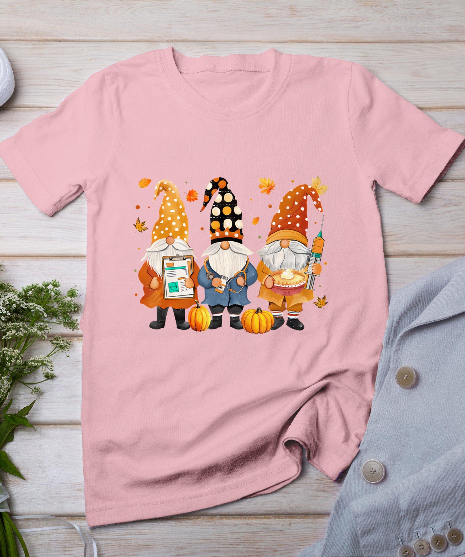 Thanksgiving Nurse Gnomes Fall Scrub Top Autumn Women Girl T-Shirt