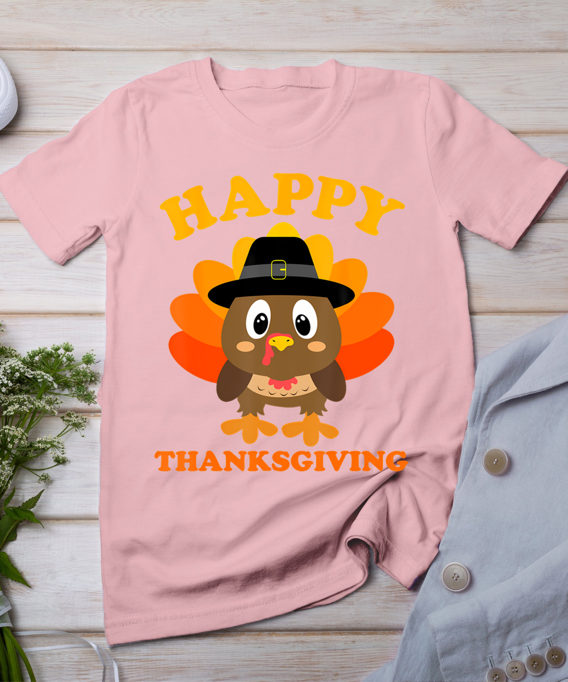 Happy Thanksgiving Shirts For Boys Girls Kids Pilgrim Turkey T-Shirt