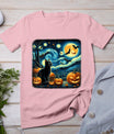 Van Gogh Starry Night Black Cat Halloween Pumpkin Cat Lover T-Shirt