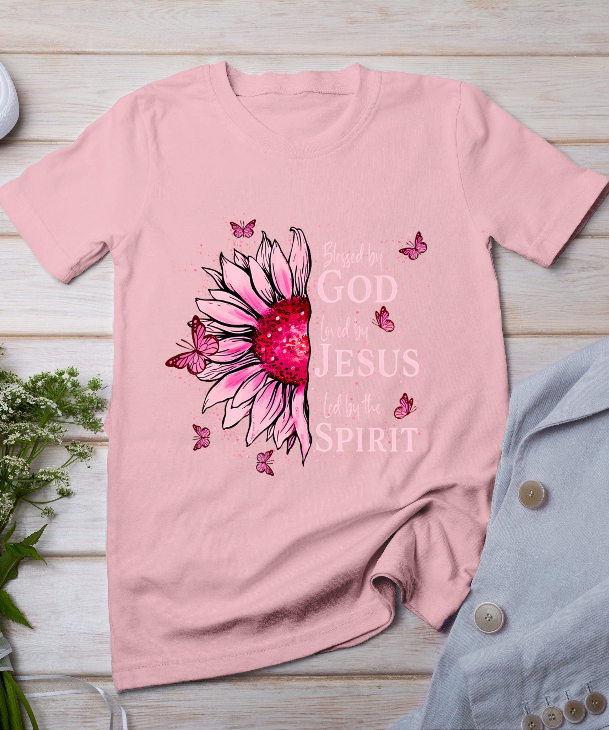 Blessed By God - Loved By Jesus Pink Sunflower T-Shirt