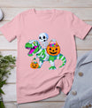 Skeleton Riding T-Rex Mummy Dinosaur Halloween Funny Pumpkin T-Shirt