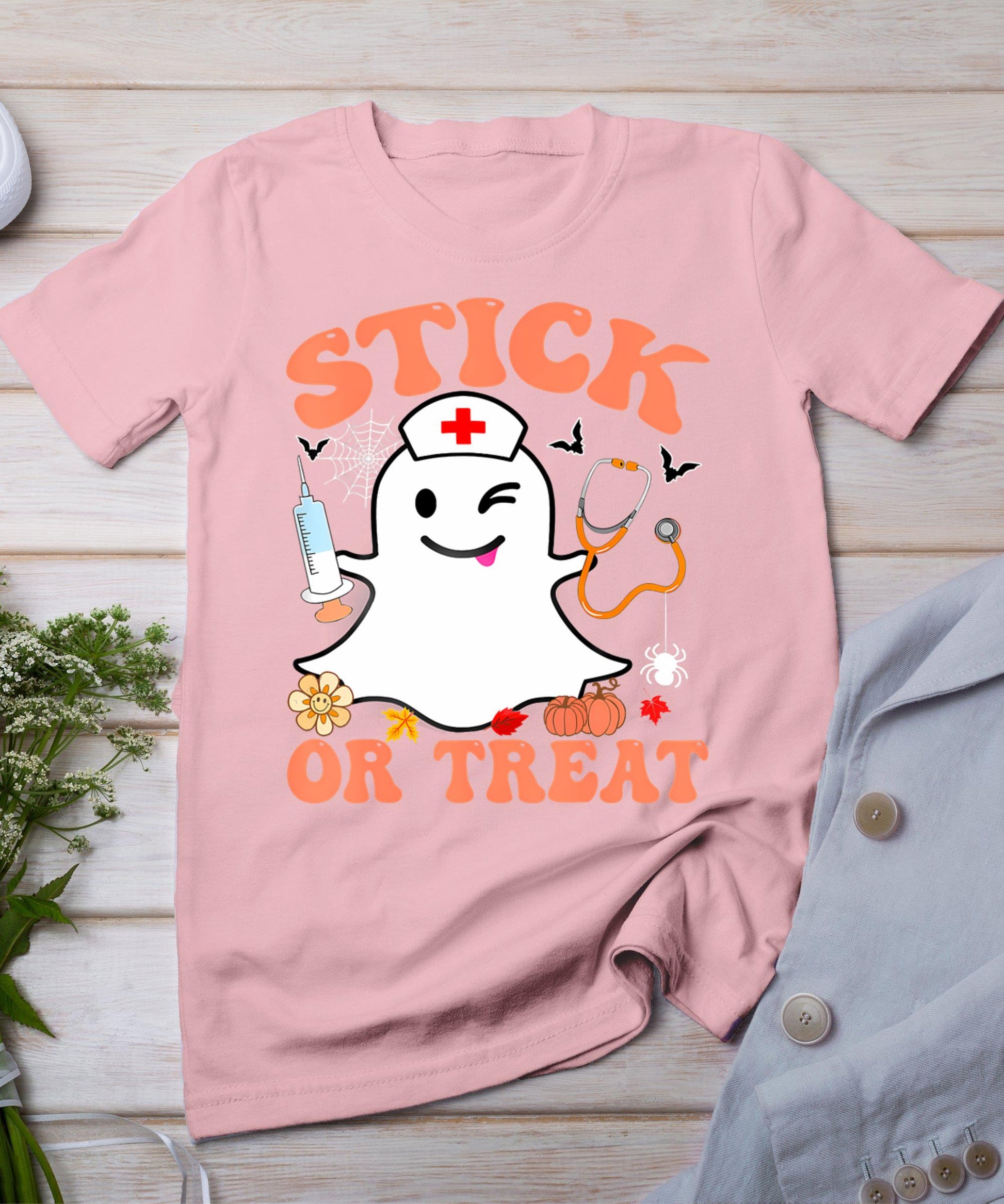 Stick Or Treat Nurse Funny Halloween Costume T-Shirt