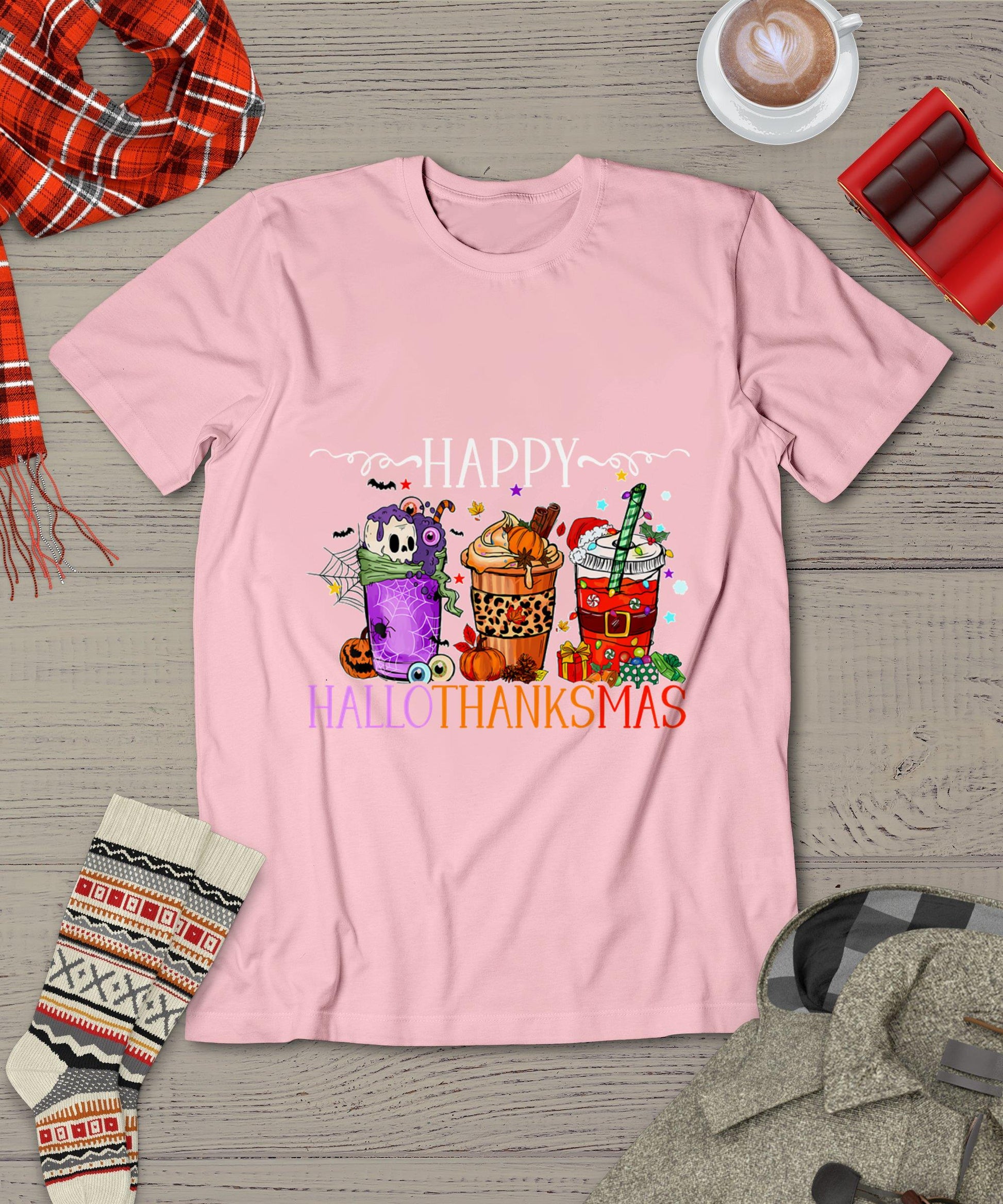 Happy Hallothanksmas Halloween Thanksgiving Christmas T-Shirt