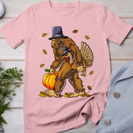 Bigfoot Pilgrim Turkey Pumpkin Thanksgiving Day Boys Men T-Shirt