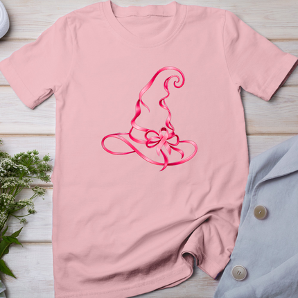 Pink Ribbon Witch Hat Breast Cancer Halloween Women T-Shirt