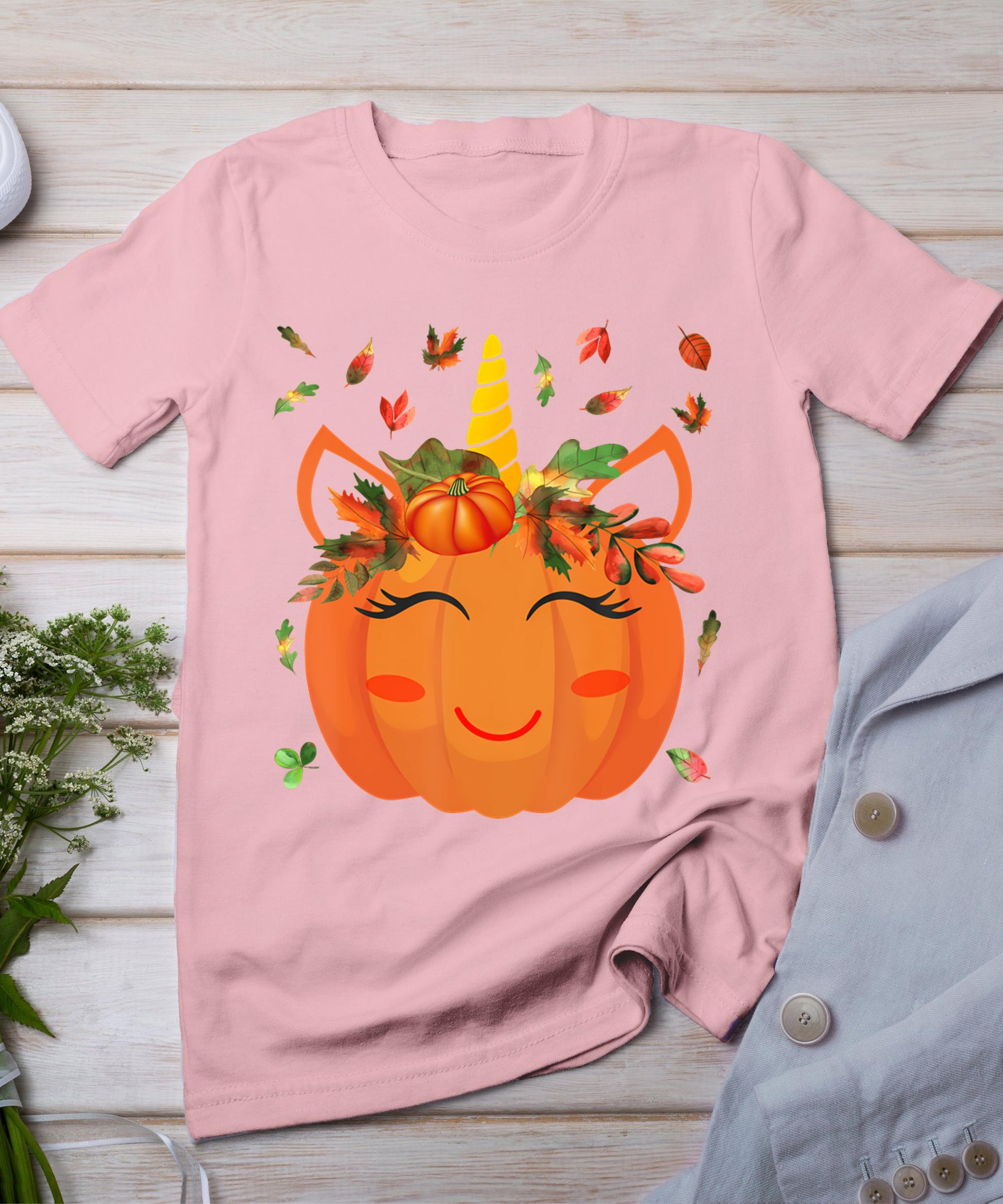 Cute Unicorn Pumpkin For Kids Halloween Thanksgiving T-Shirt