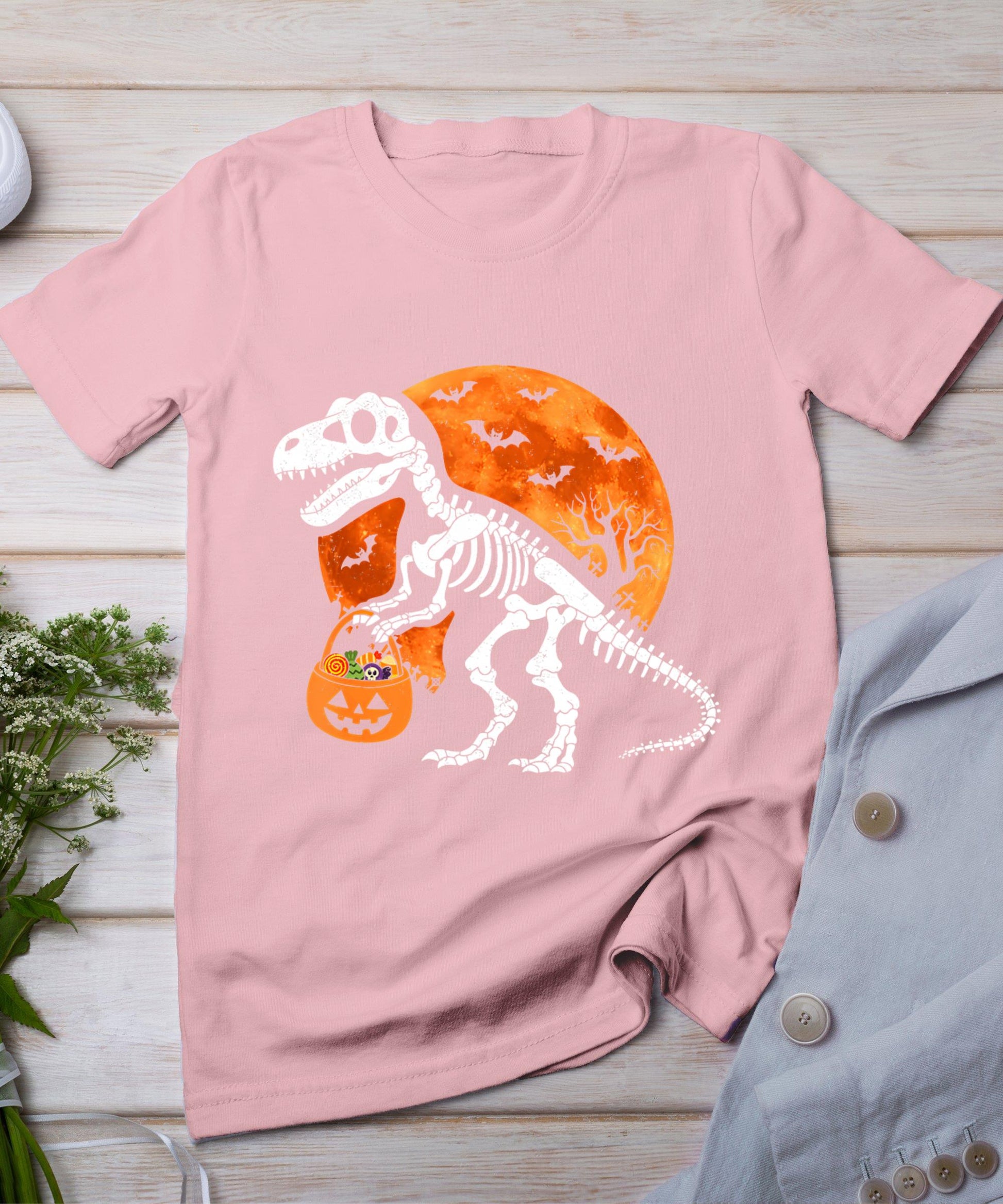 Halloween Shirt For Kids Toddler Skeleton Dinosaur Trex Boys T-Shirt