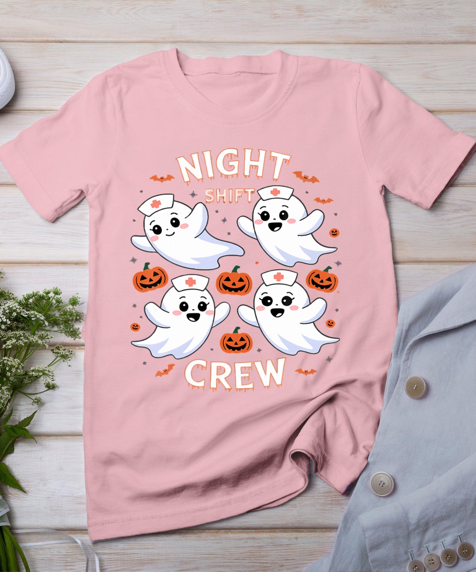 Night Shift Crew Funny Halloween Nursing Ghost Spooky Nurse T-Shirt