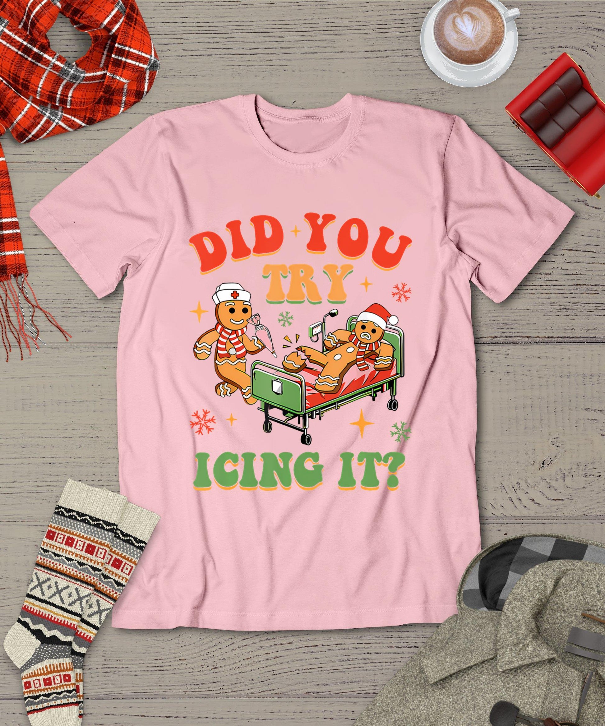 Retro Icu Nurse Christmas Gingerbread Did You Try Icing It T-Shirt