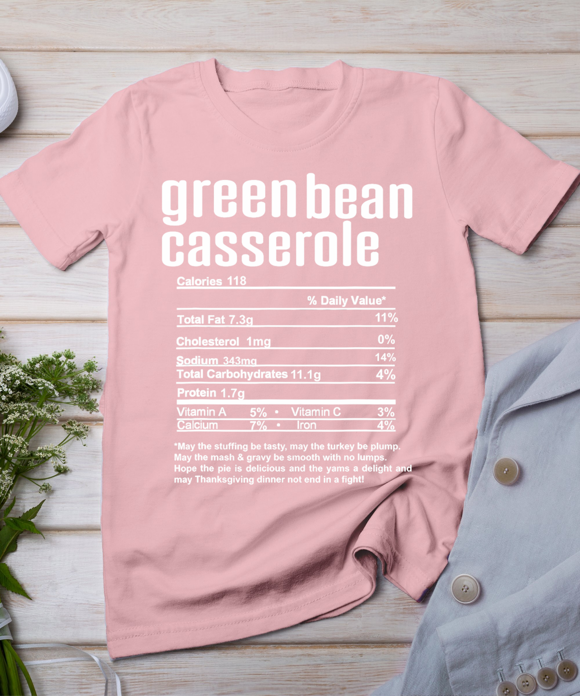 Thanksgiving Christmas Green Bean Casserole Nutritional Fact T-Shirt