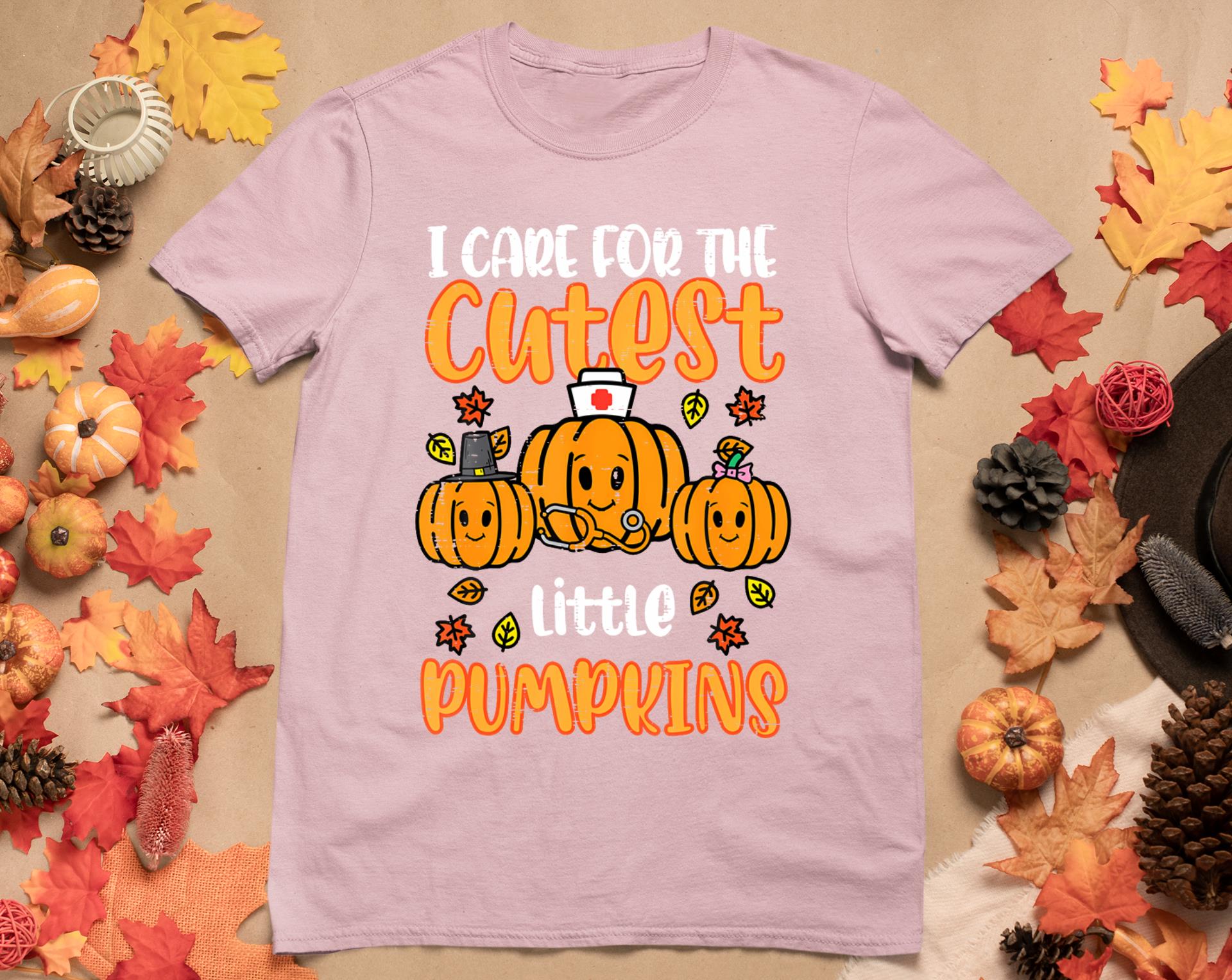 Pumpkins Nurse Halloween Scrub Top Fall Thanksgiving Women T-Shirt