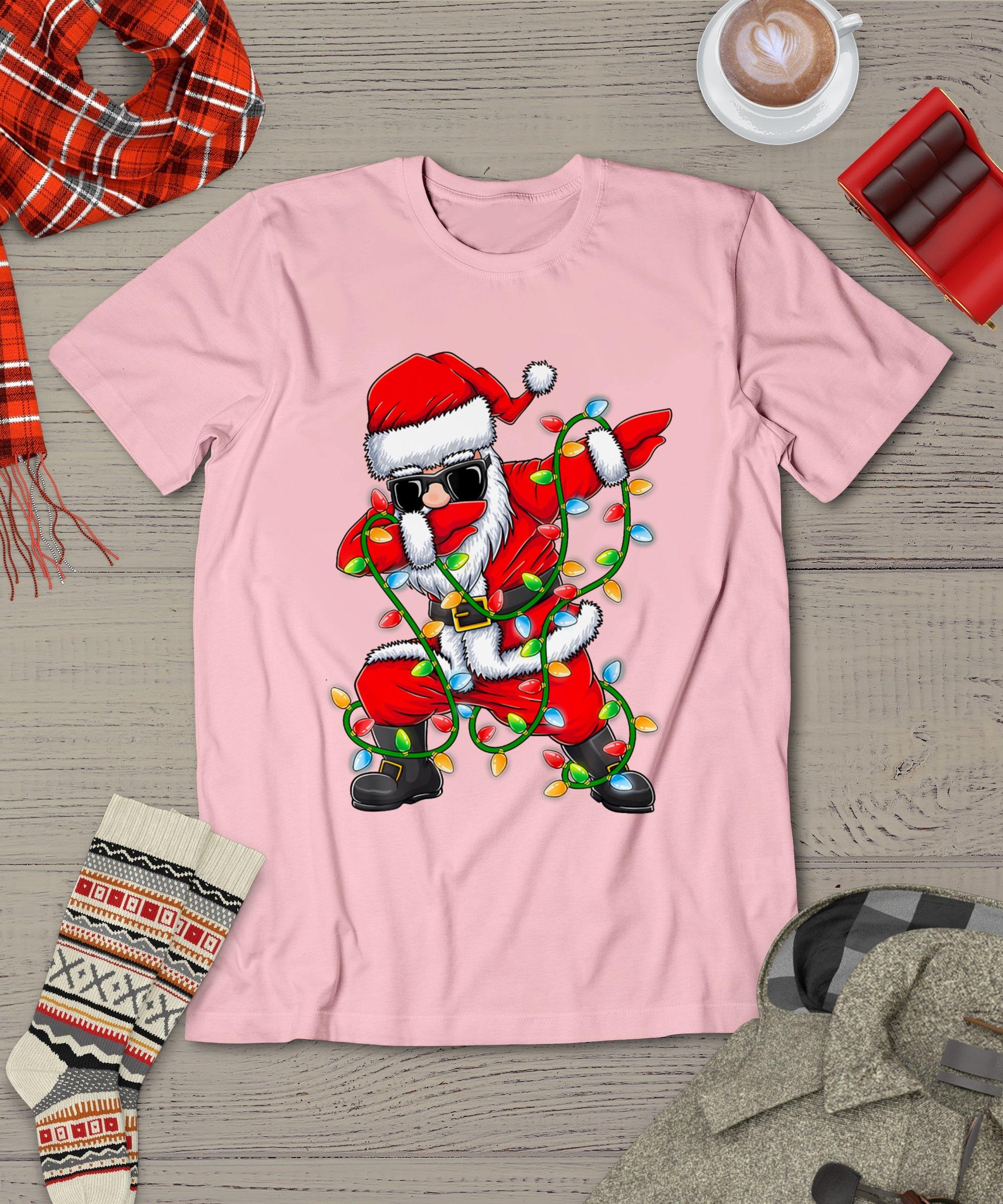 Dabbing Santa Xmas Lights Girls Boys Kids Christmas Gifts T-Shirt