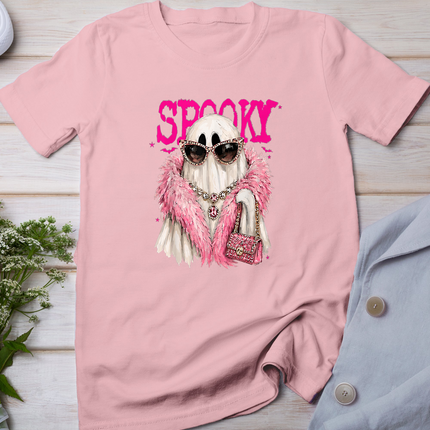 Spooky Ghost Fashion Pink Fur Glam Halloween Graphic Women T-Shirt