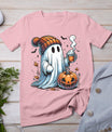 Cute Ghost Drinking Coffee Halloween Ghost Coffee Womens T-Shirt