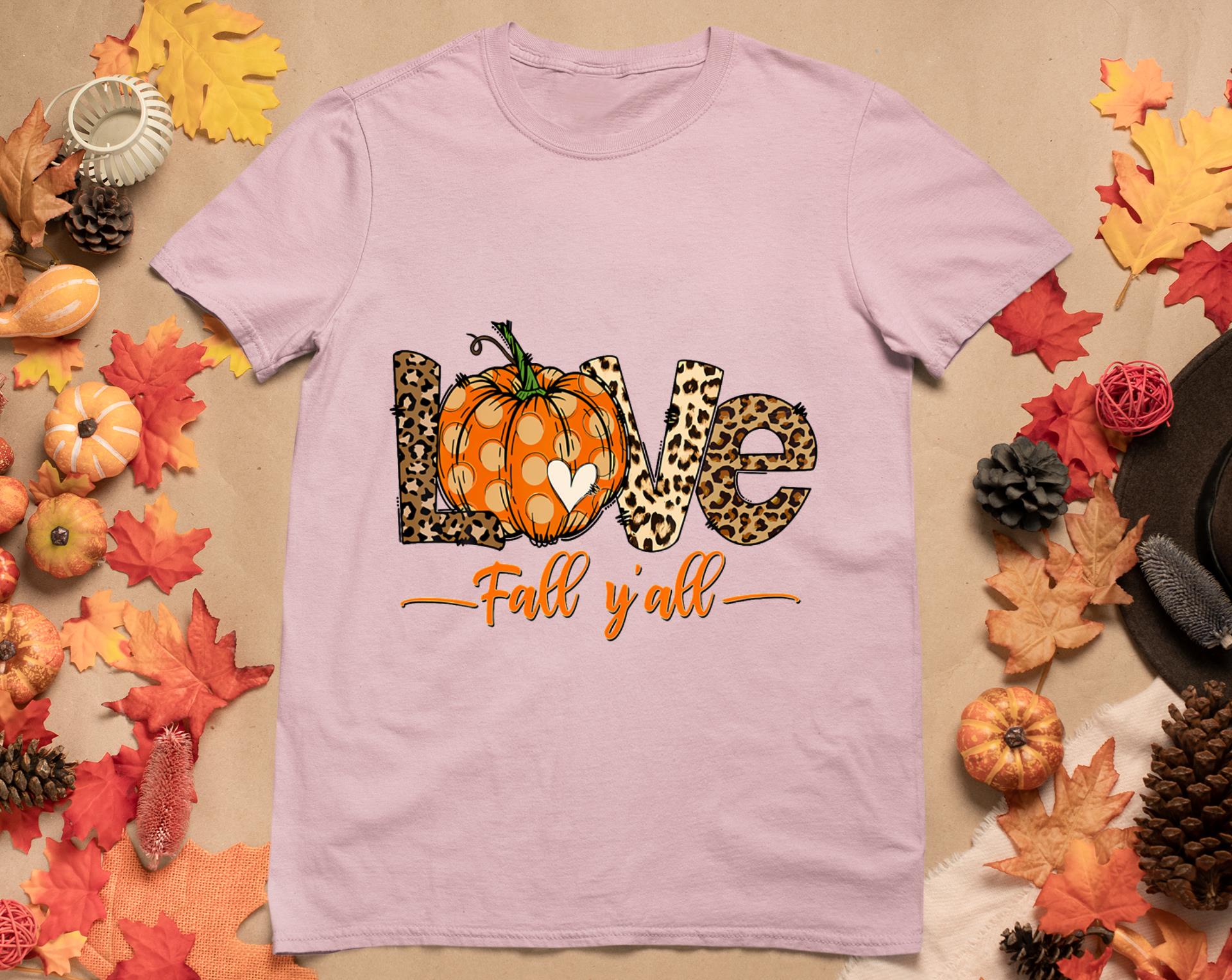 Hello Fall Pumpkin Love Fall Y'All Leopard Peace Love Fall T-Shirt