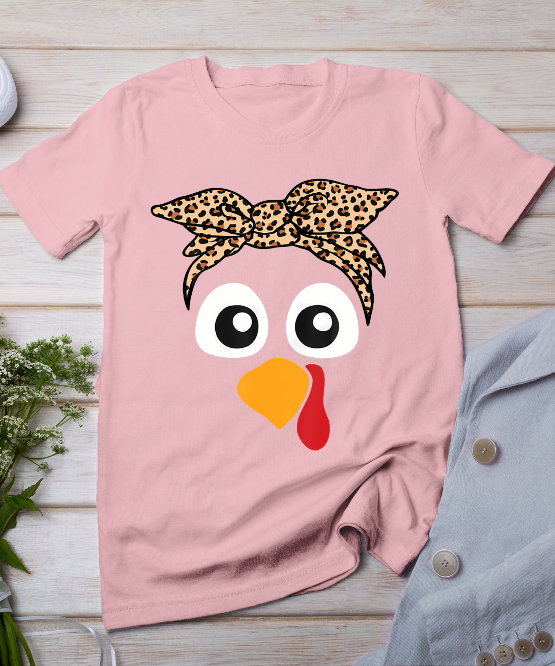 Turkey Face Leopard Headband Womens Thanksgiving Pilgrim T-Shirt