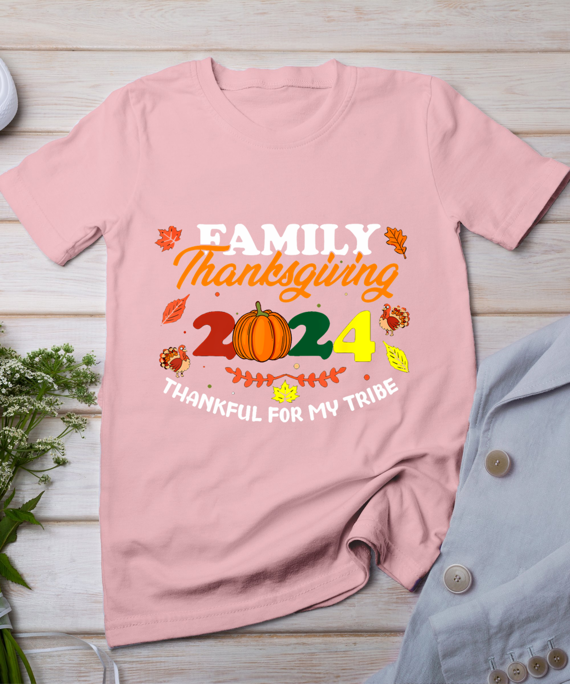 Family Thanksgiving 2024 Thankful For My Tribe Group Autumn T-Shirt