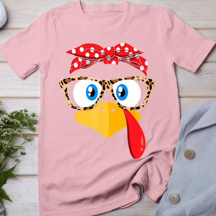 Thanksgiving Turkey Face Leopard Print Glasses Women Girls T-Shirt