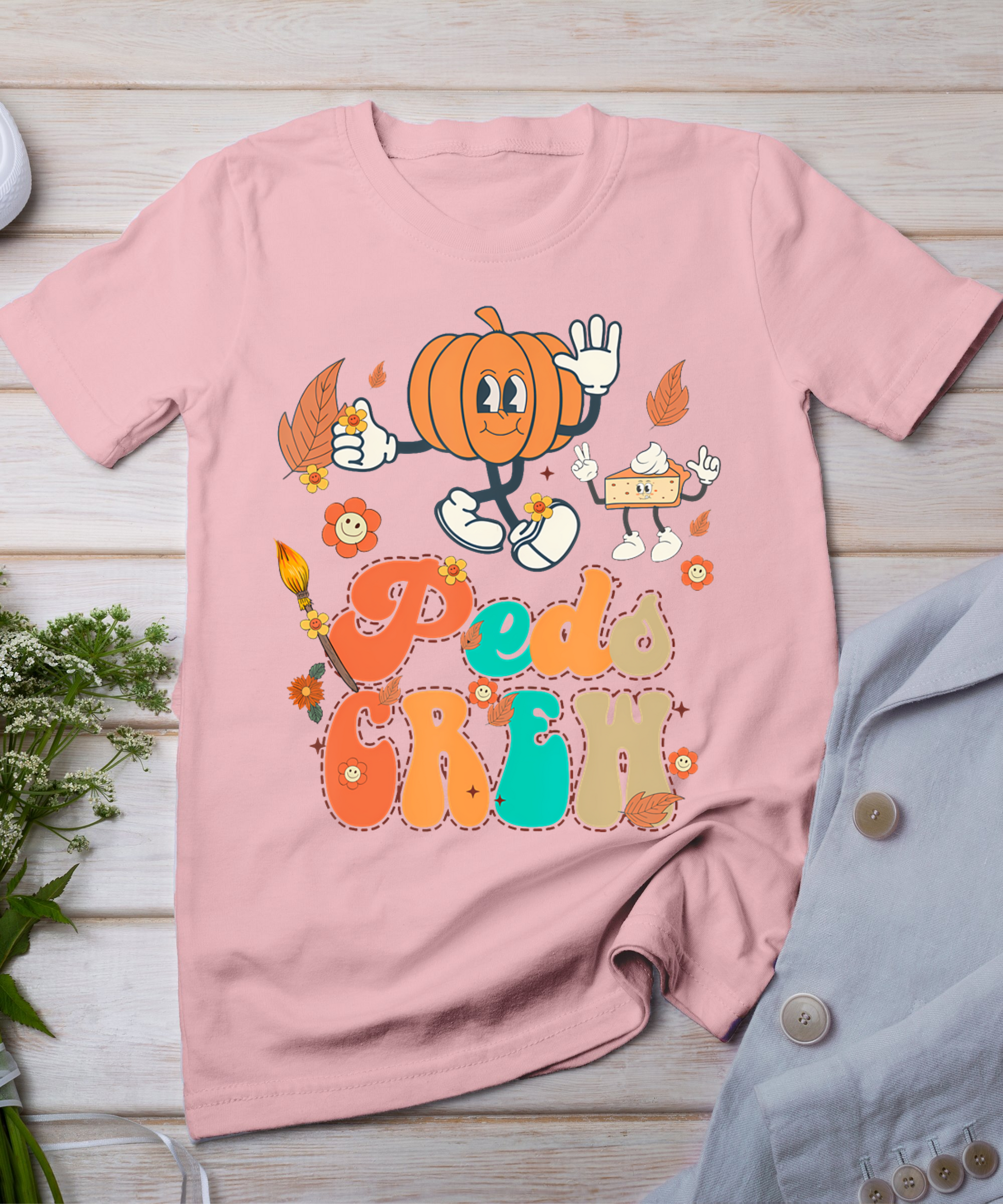 Peds Crew Pumpkin Thanksgiving Fall Pediatric Nurse Retro T-Shirt