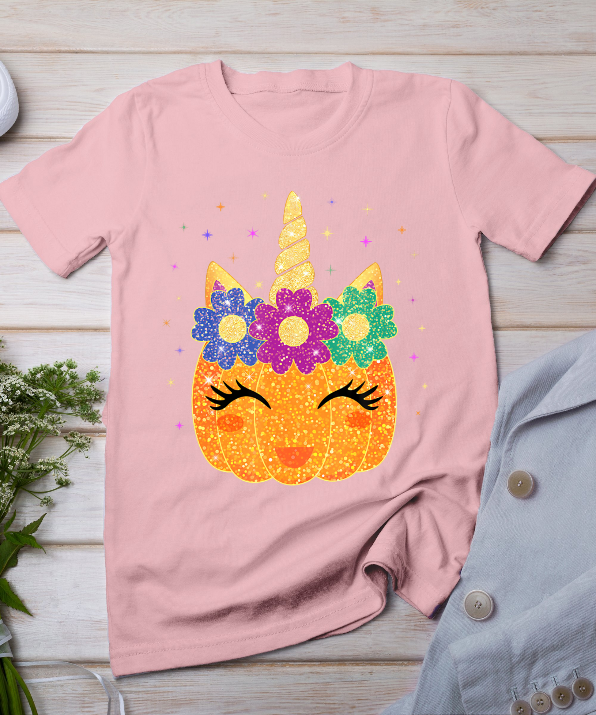 Unicorn Pumpkin Halloween Thanksgiving Girls Kids T-Shirt