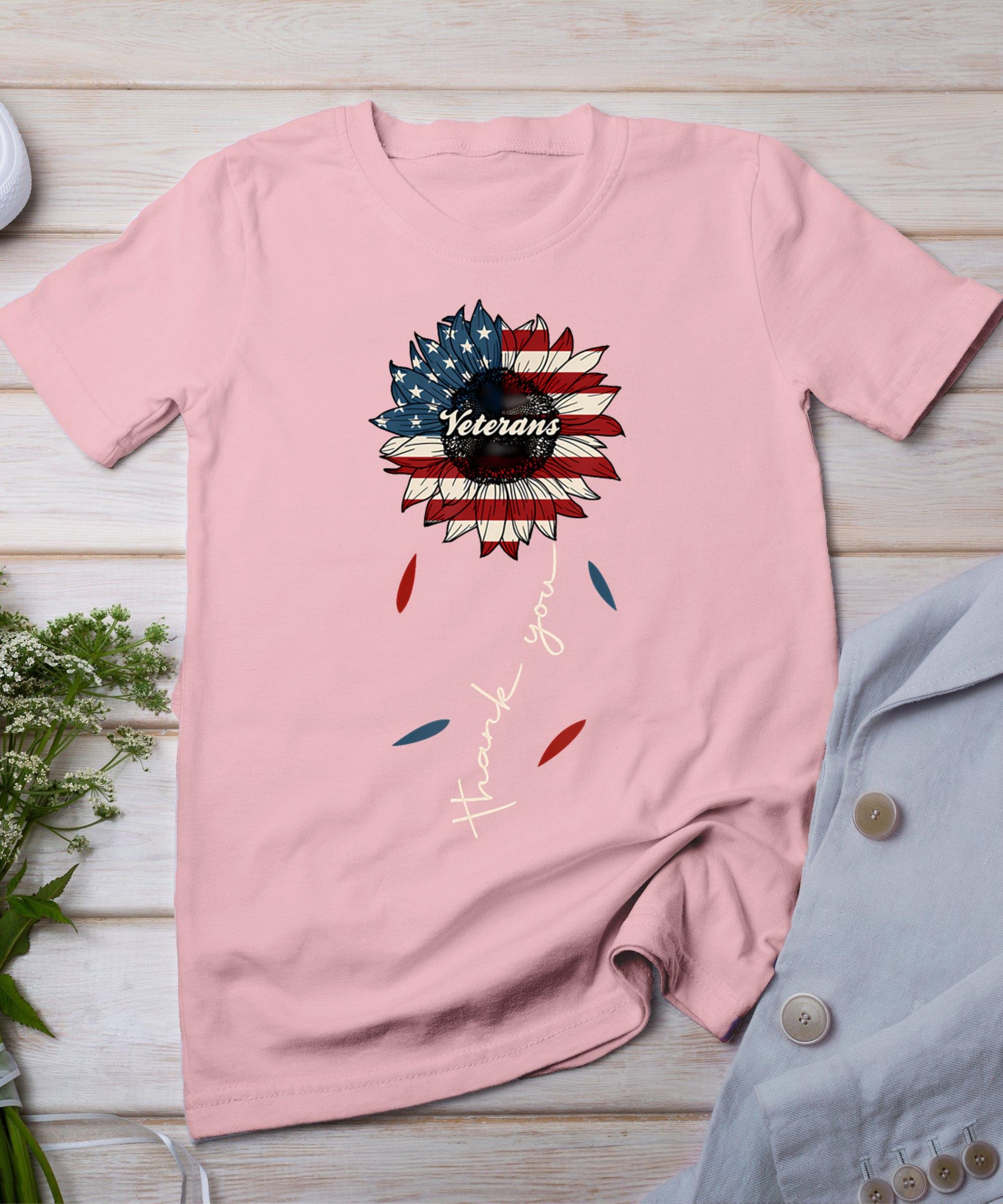 Thank You Veterans Sunflower Us America Flag Patriotic Women T-Shirt