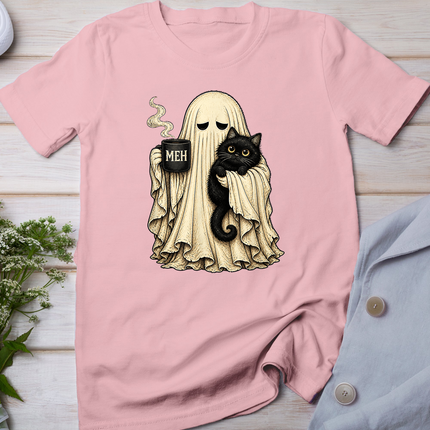 Ghost Black Cat Coffee Lover Funny Spooky Halloween T-Shirt