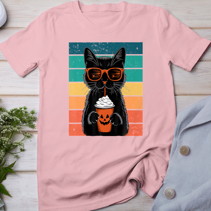 Black Cat Hipster Trick Or Treat Funny Halloween Black Cat T-Shirt