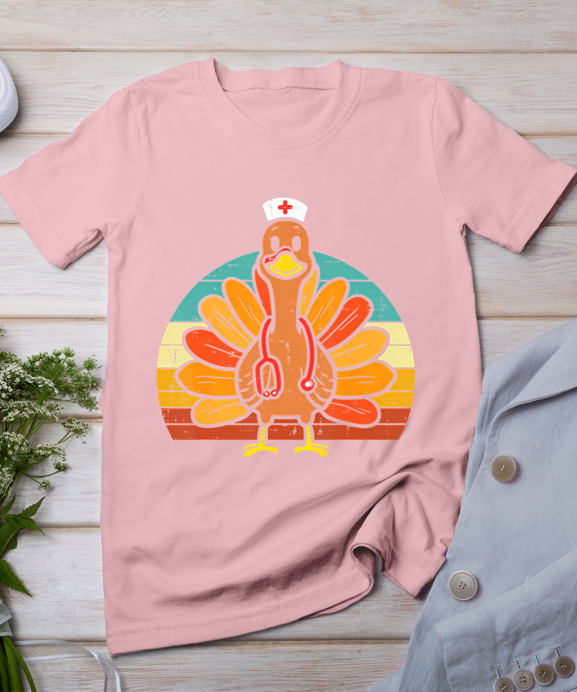 Turkey Nurse Stethoscope Thanksgiving Fall Scrub Top Women T-Shirt