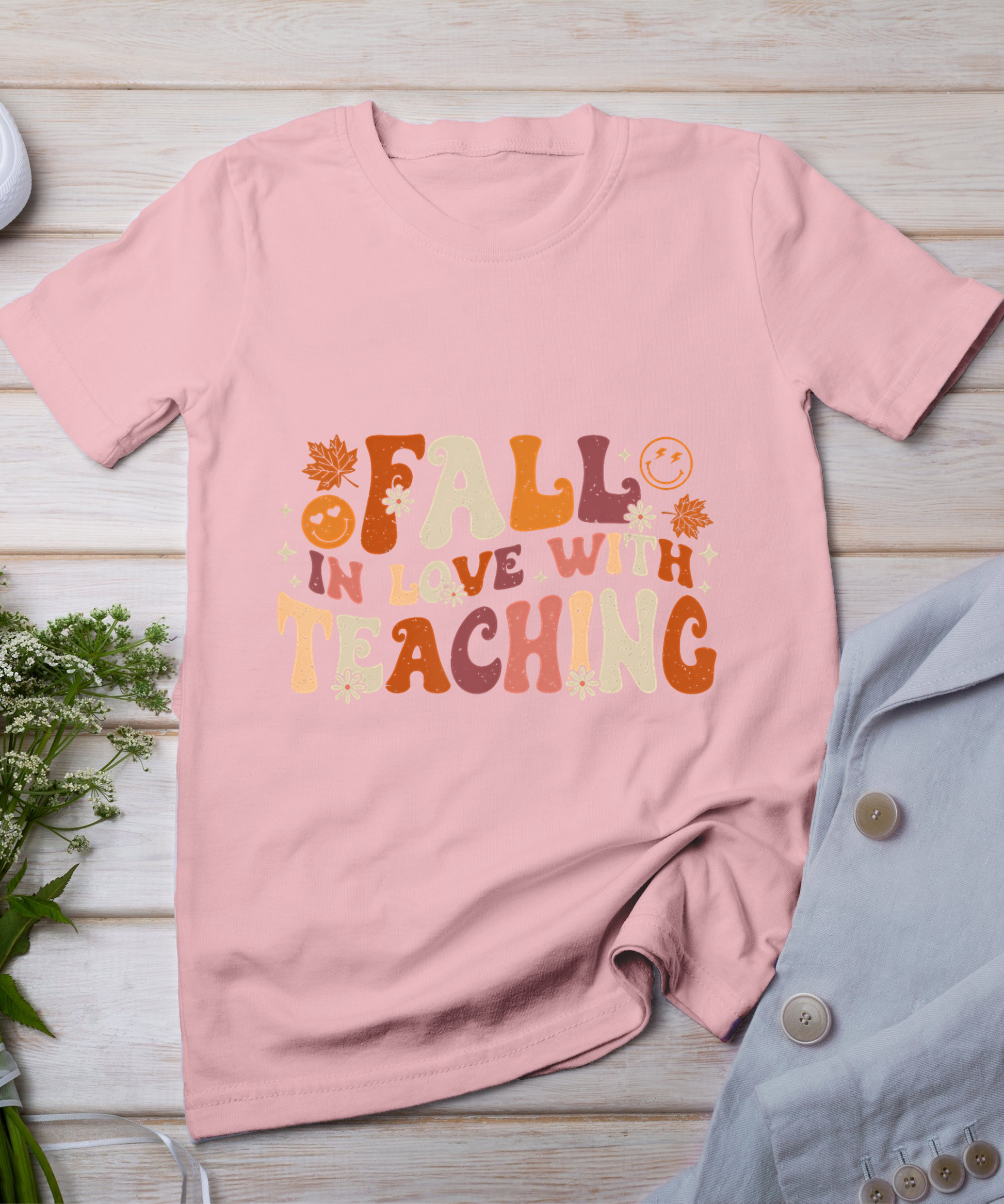 Fall In Love With Teaching Autum Thanksgiving Fall Teacher T-Shirt