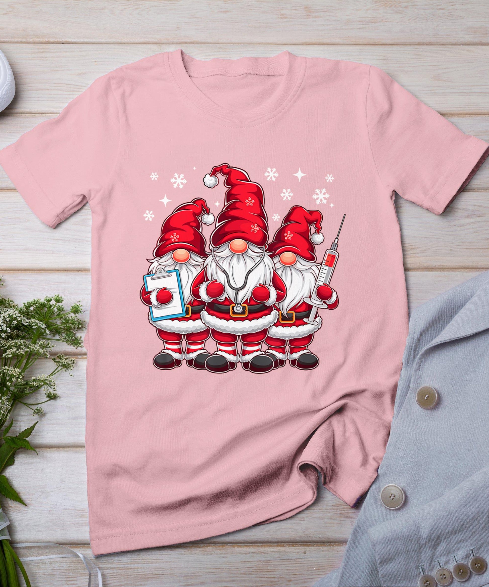 Cute Nursing Christmas Gnomes Xmas Medical Scrub Top Nurse T-Shirt