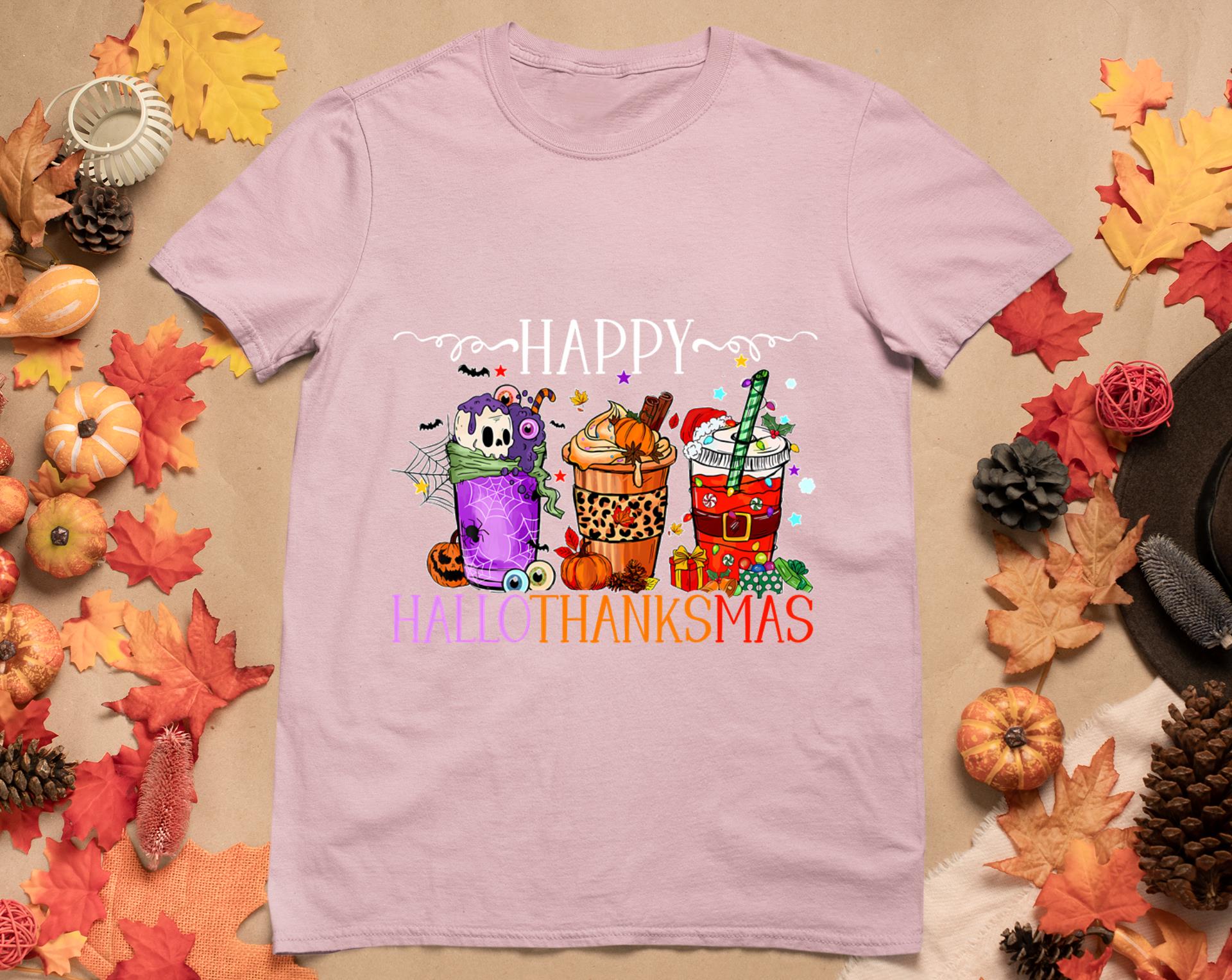 Happy Hallothanksmas Halloween Thanksgiving Christmas T-Shirt